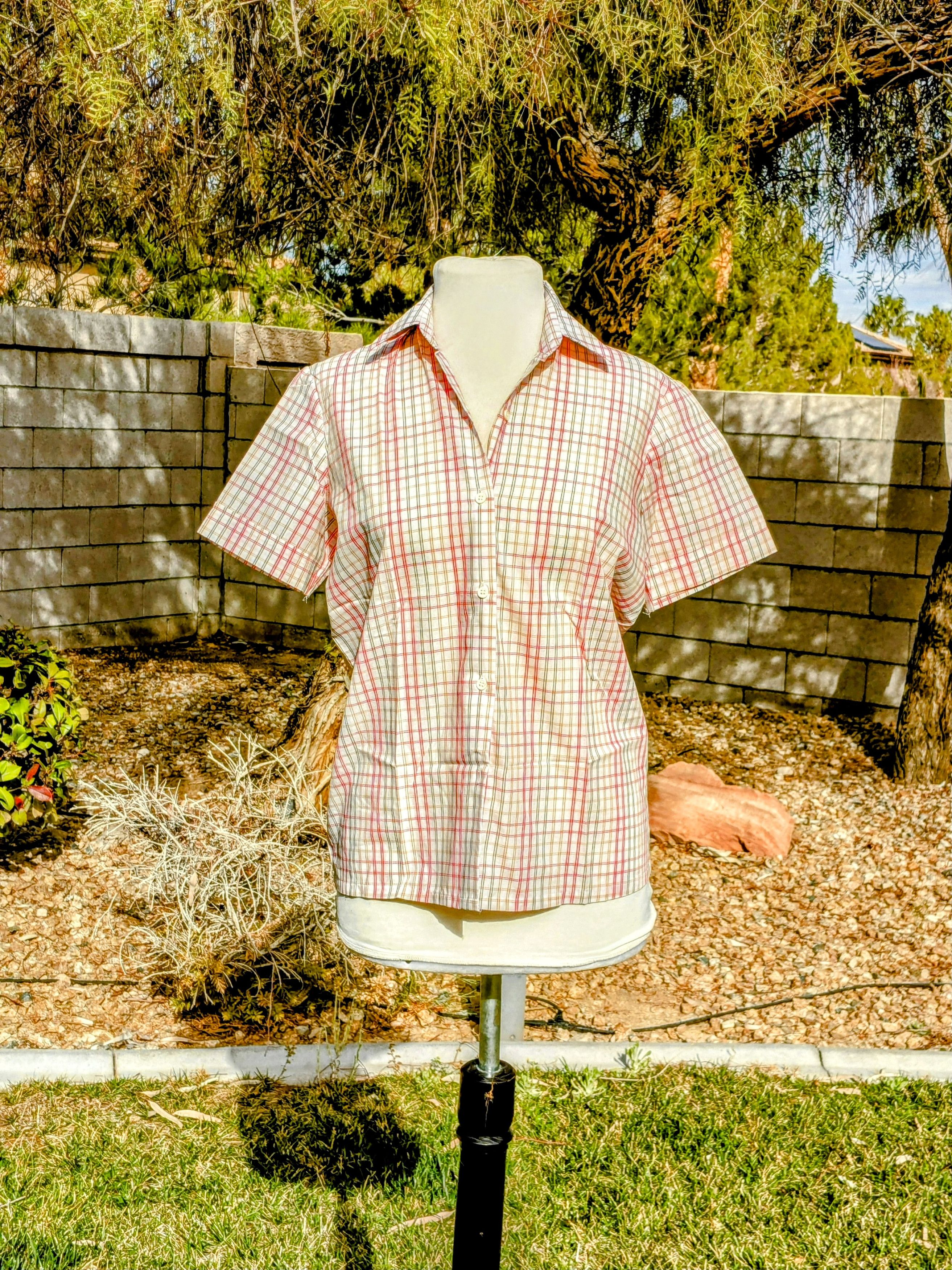 Vintage Lady Manhattan 1980s Button-Down Striped Grid S/S Shirt Size S / US 4 / IT 40 - 5 Thumbnail