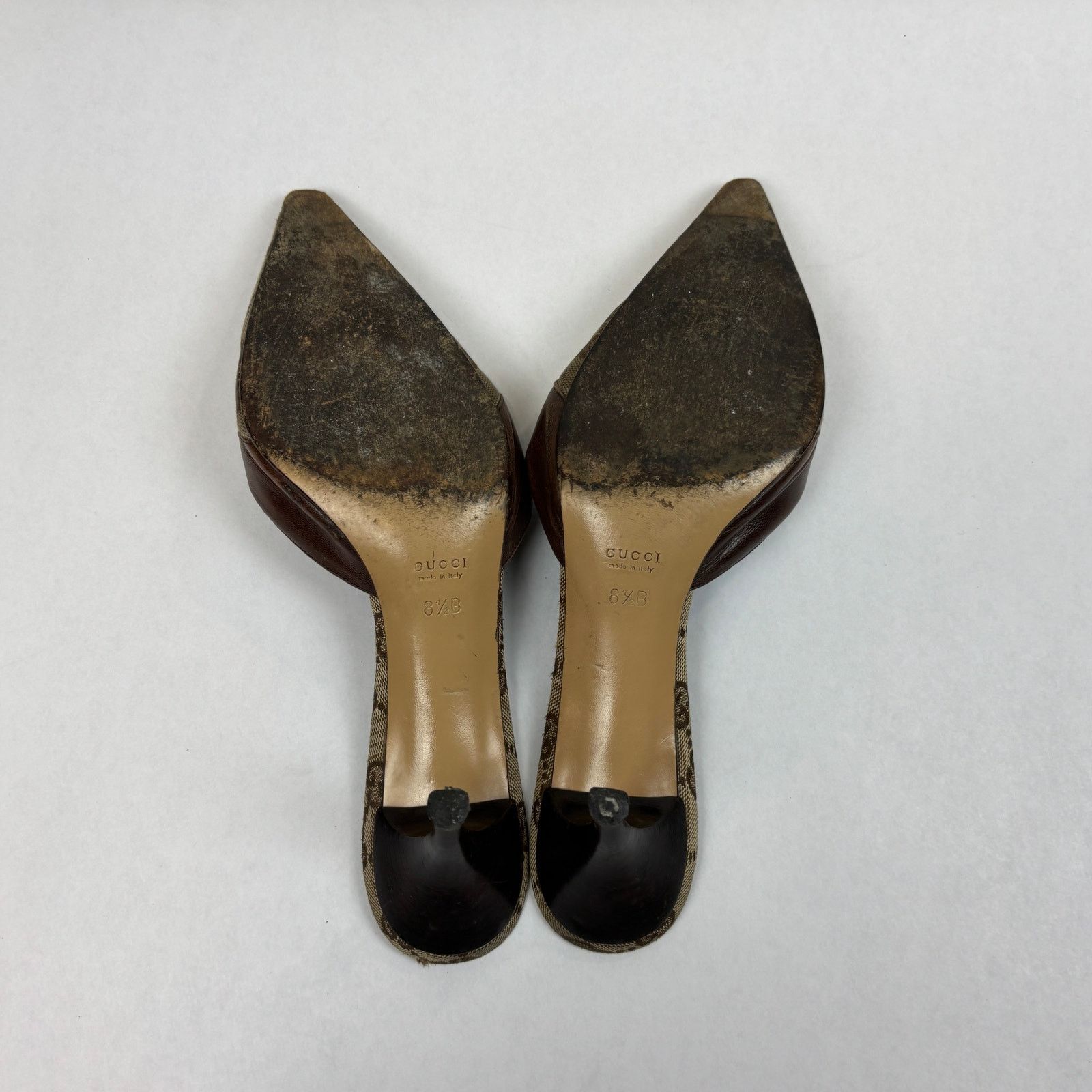 Gucci × Vintage VTG Gucci Monogram Cut Out Kitten Heels Mules Women's 8.5B Size US 8.5 / IT 38.5 - 8 Thumbnail