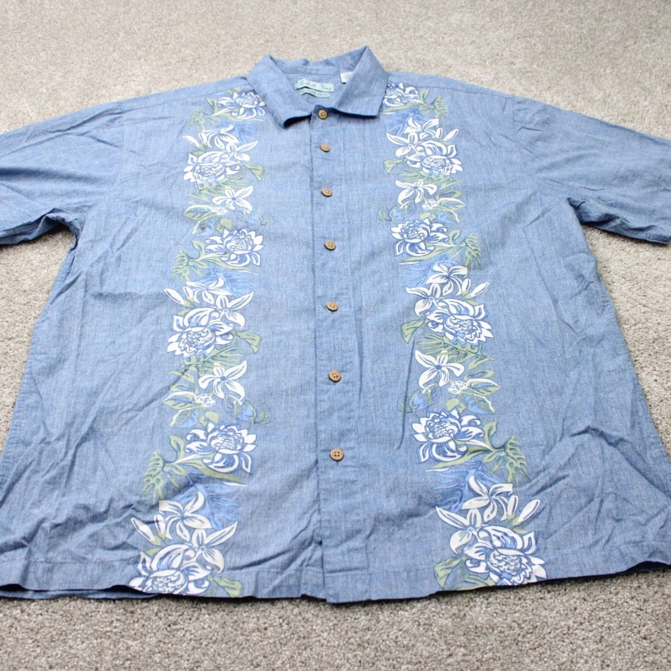 Vintage Batik Bay Shirt Mens 2XL Blue Floral Reverse Print 100% Cotton Short Sleeve Button-Up Size US XXL / EU 58 / 5 - 2 Thumbnail