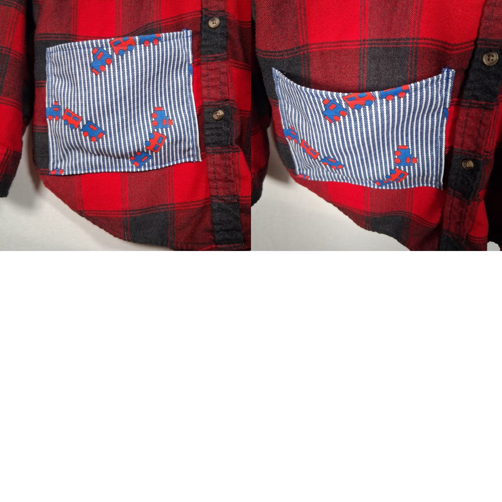 Vintage Reworked Flannel Shirt Women S Red Plaid Long Sleeve Button-Up Patches Upcycled Cozy OOAK Speech Heart Pocket Button-Up Shirt Size S / US 4 / IT 40 - 9 Thumbnail