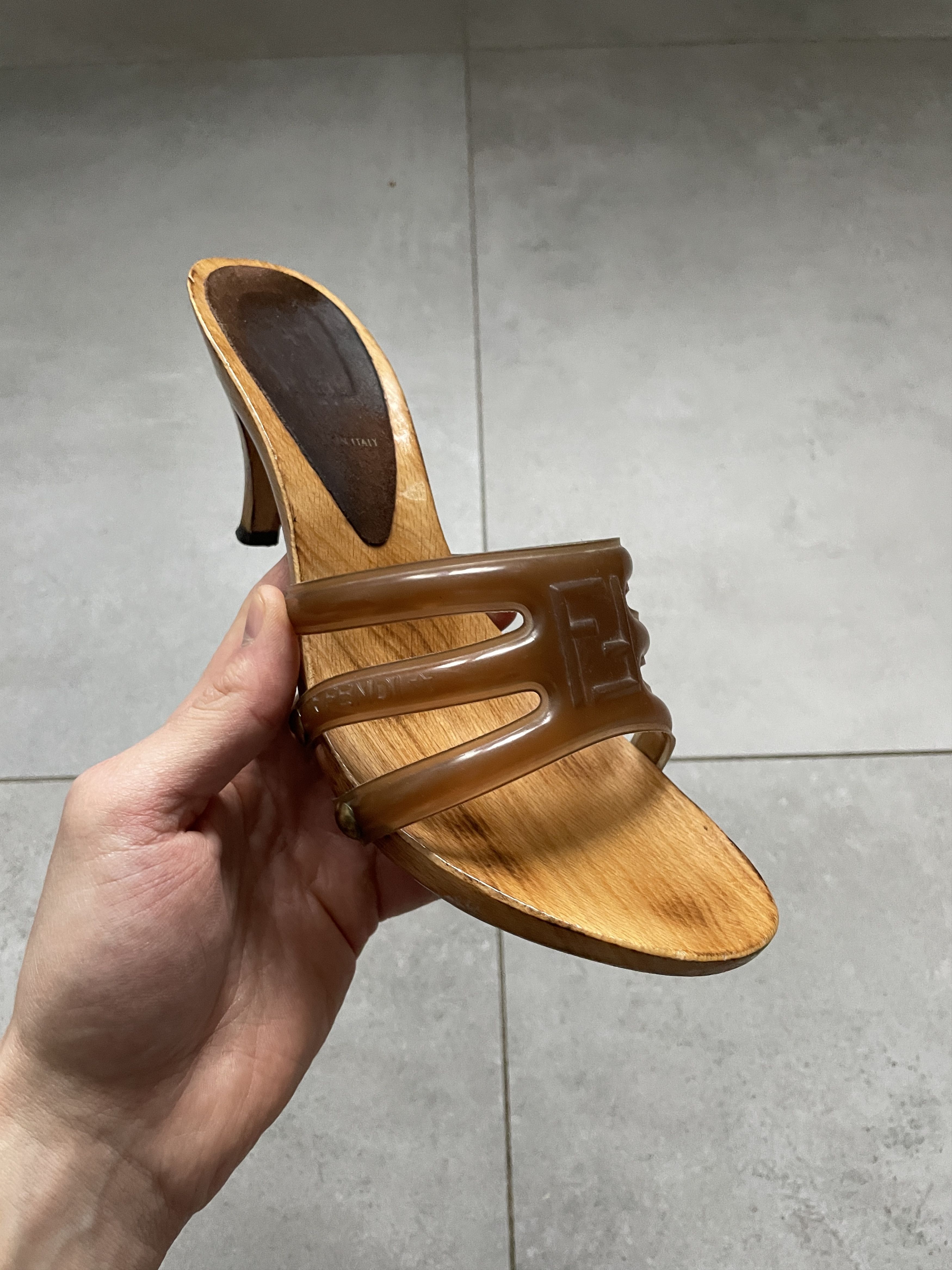 Fendi VINTAGE FENDI WOODEN MONOGRAM HEEL SANDALS Size US 9 / IT 39 - 2 Thumbnail