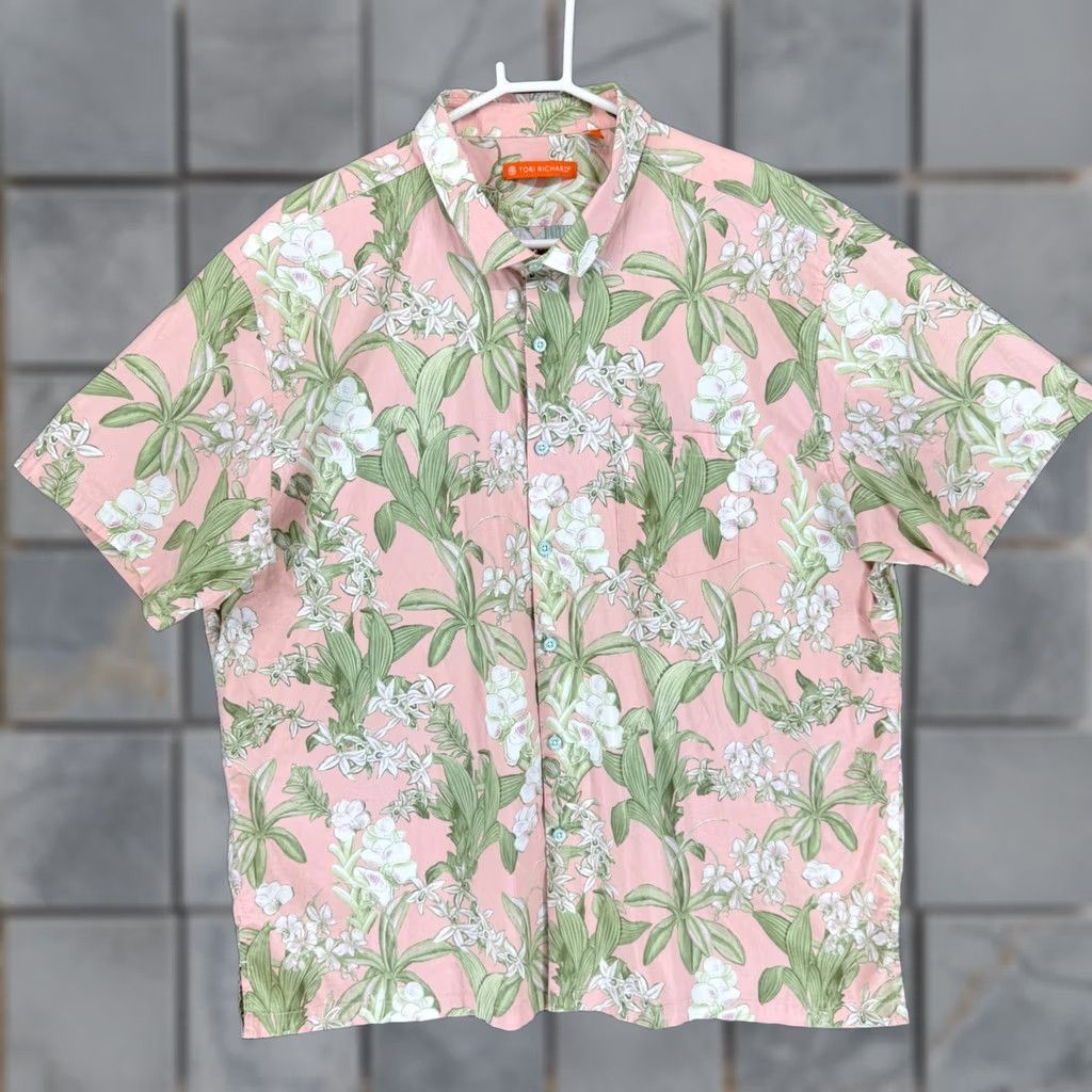Tori Richard Tori Richard Mens 2XL Pink Tropical Orchid Floral Cotton Stretch Button Up Shirt Size US XXL / EU 58 / 5 - 1 Thumbnail