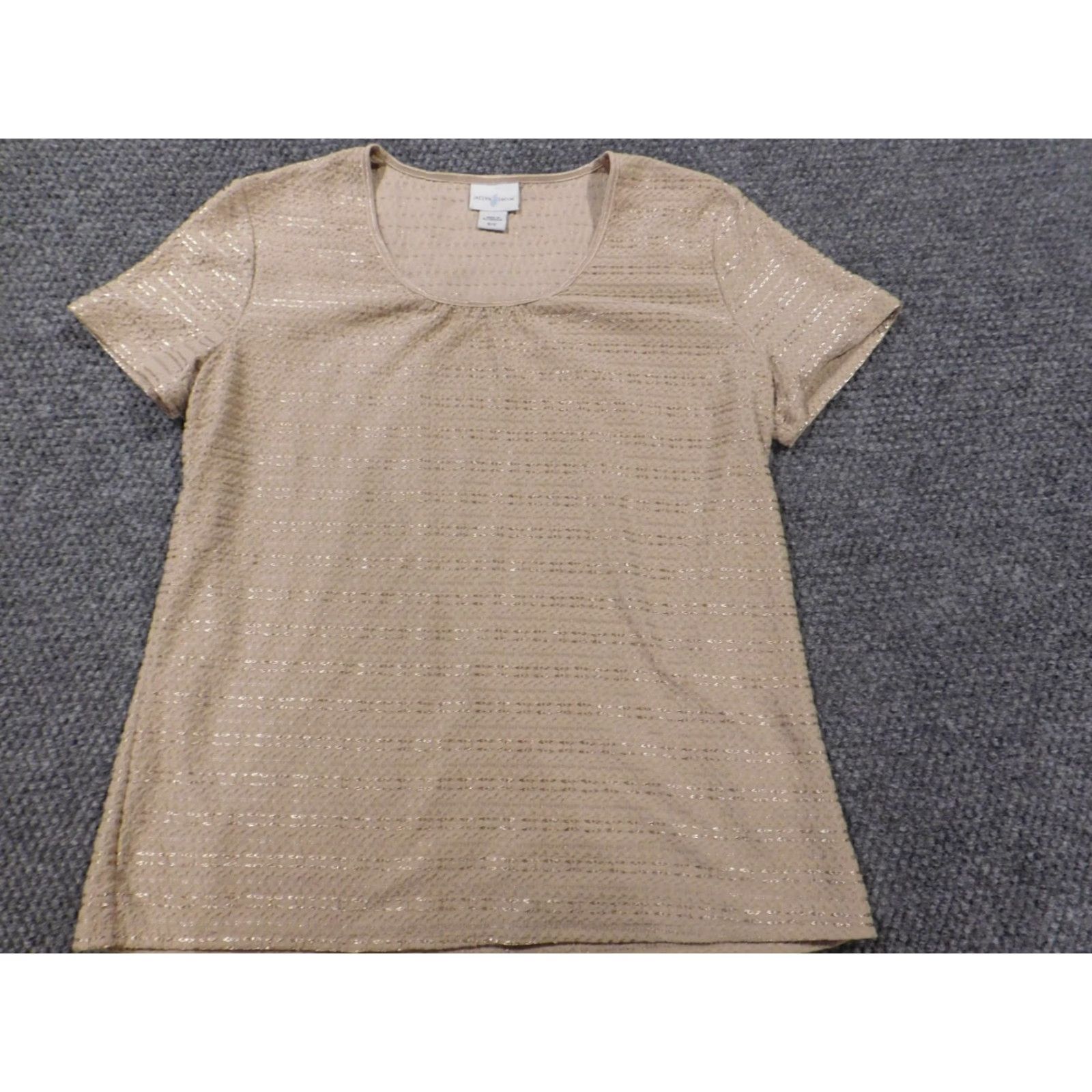Vintage Jaclyn Smith Womens Blouse S Beige Short Sleeve Crew Neck Pullover Regular Lightweight Stretch Casual Solid Basic Classic Size S / US 4 / IT 40 - 2 Thumbnail