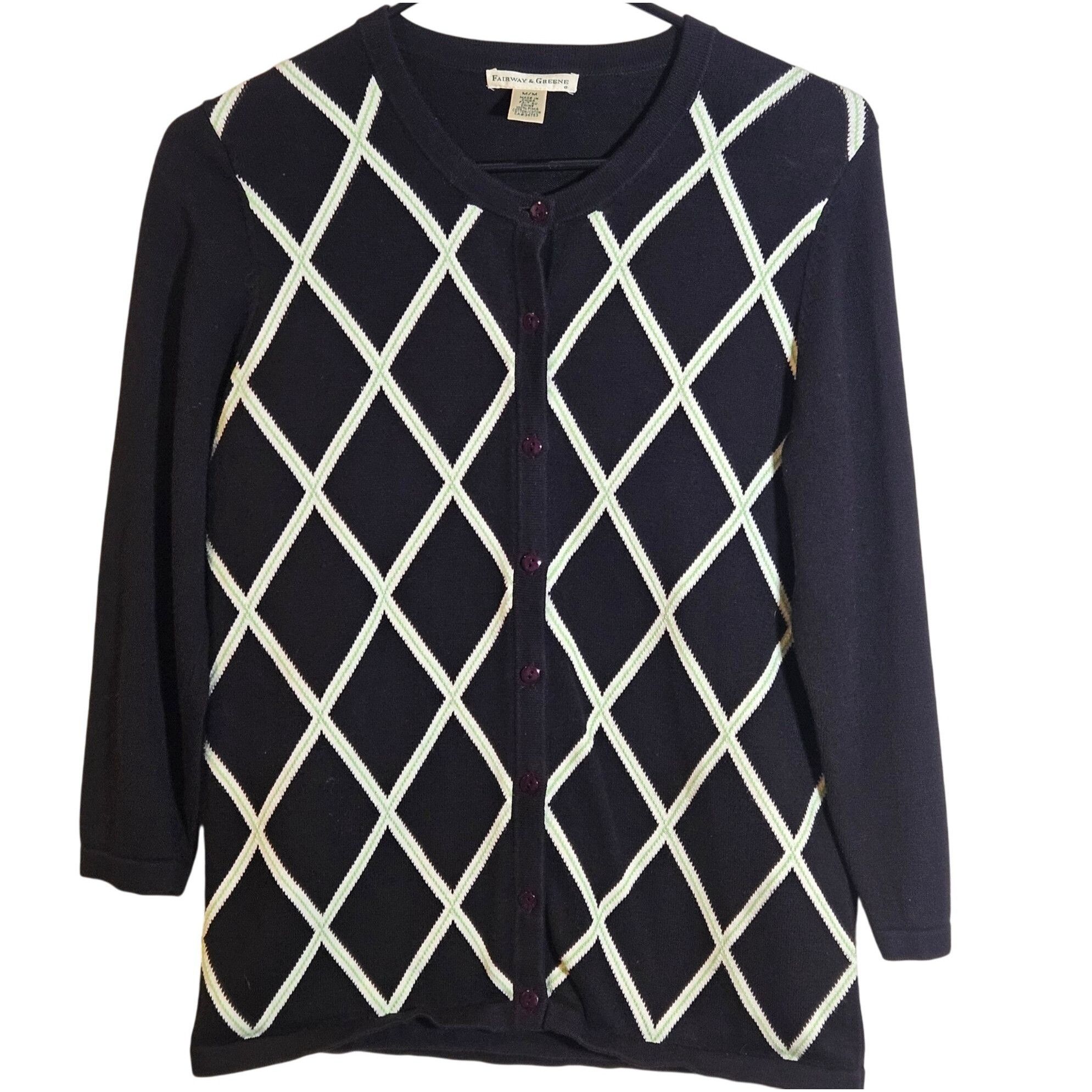 Other Fairway & Greene Women’s Argyle M Pima Cotton Cardigan Black Size M / US 6-8 / IT 42-44 - 2 Thumbnail
