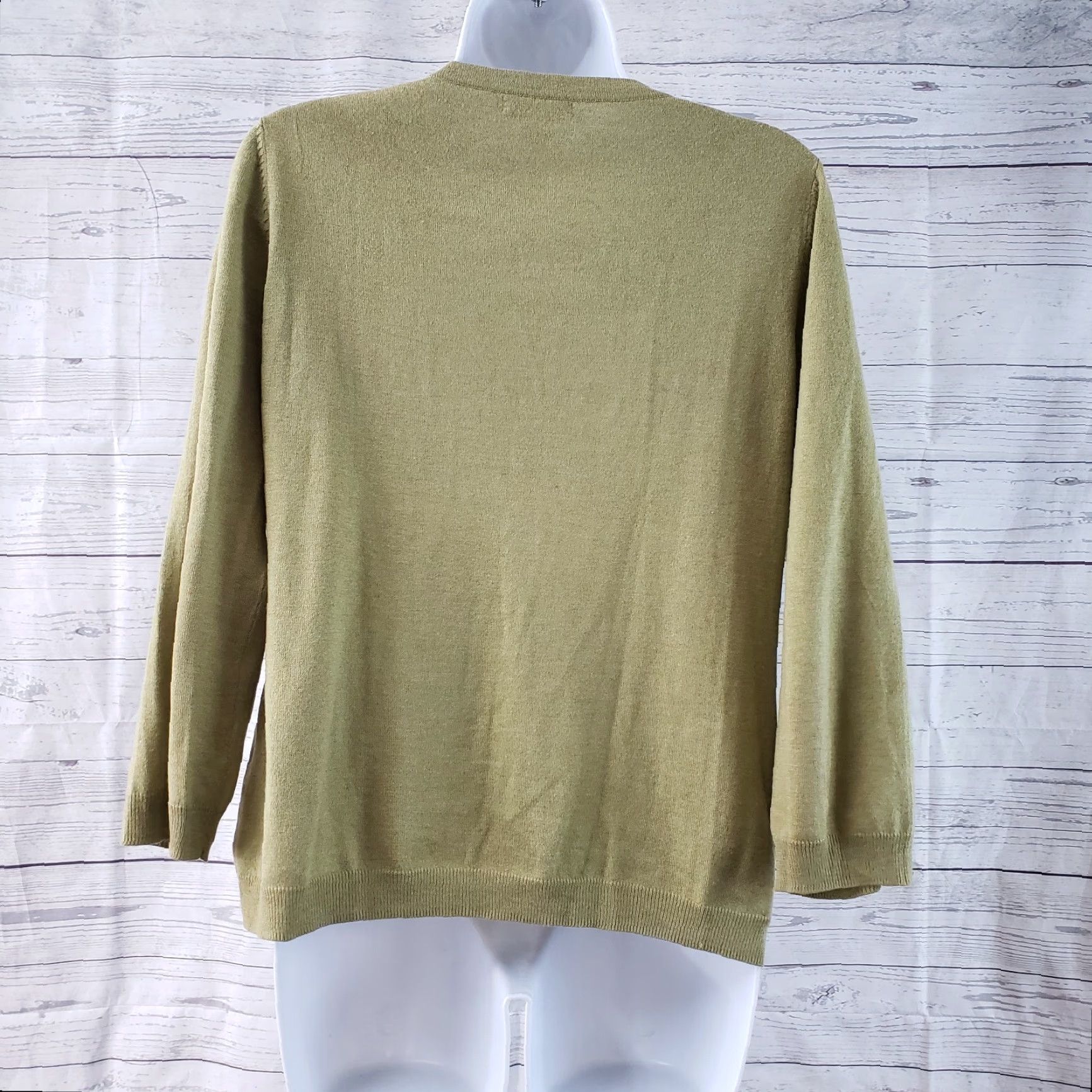 Vintage Garnet Hill Womens Cardigan M Green Silk Wool Blend 3/4 Sleeve Button Down Floral Knit Sweater Womens Size M / US 6-8 / IT 42-44 - 3 Thumbnail