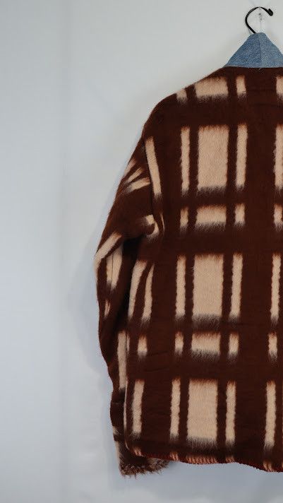 Greg Lauren o1rshd1 Vintage Blanket Gl1 Checked Wool Cardigan In Brown Size US M / EU 48-50 / 2 - 14 Thumbnail