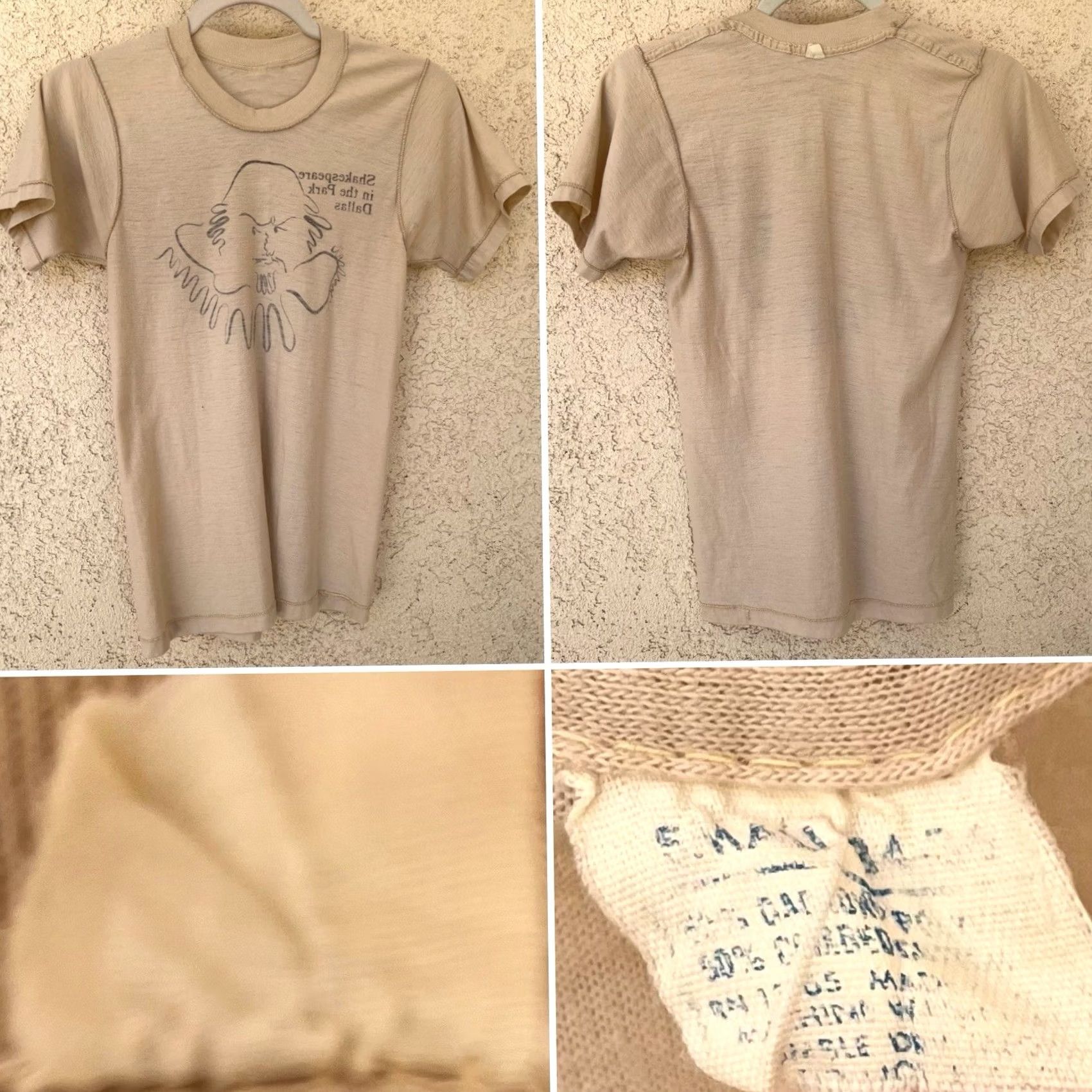 Vintage VINTAGE Shakespeare in the Park Dallas Theater T Shirt S Mens Beige Graphic Print 70s 80s Classic Size US S / EU 44-46 / 1 - 6 Thumbnail