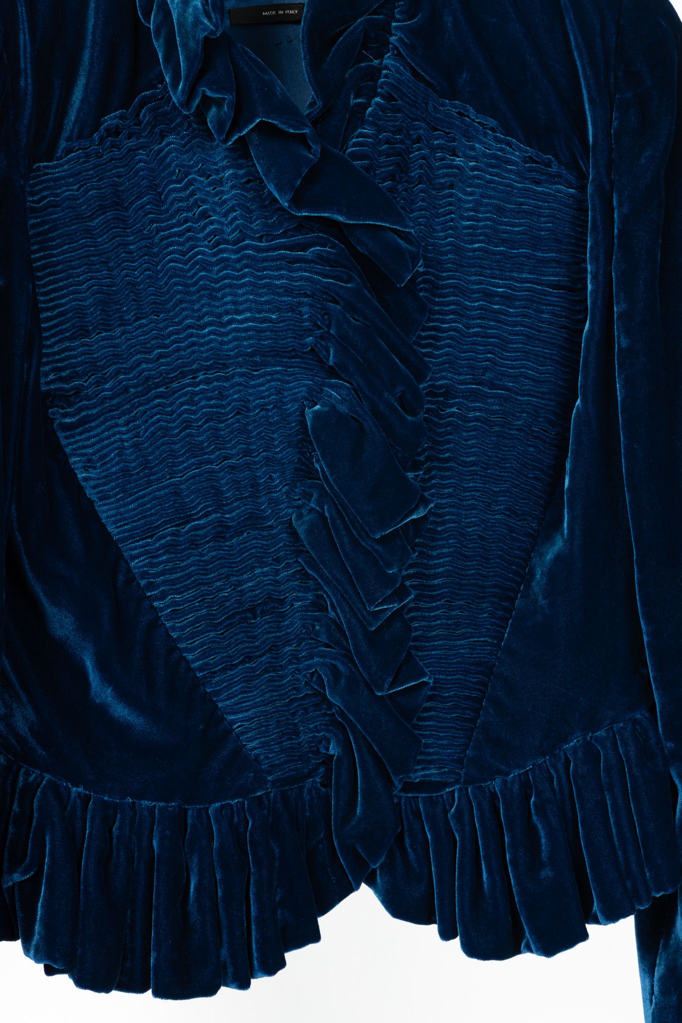 Tom Ford Tom Ford AW11 Blue Velvet Pleated Ruffle Peplum Jacket Size L / US 10 / IT 46 - 7 Thumbnail