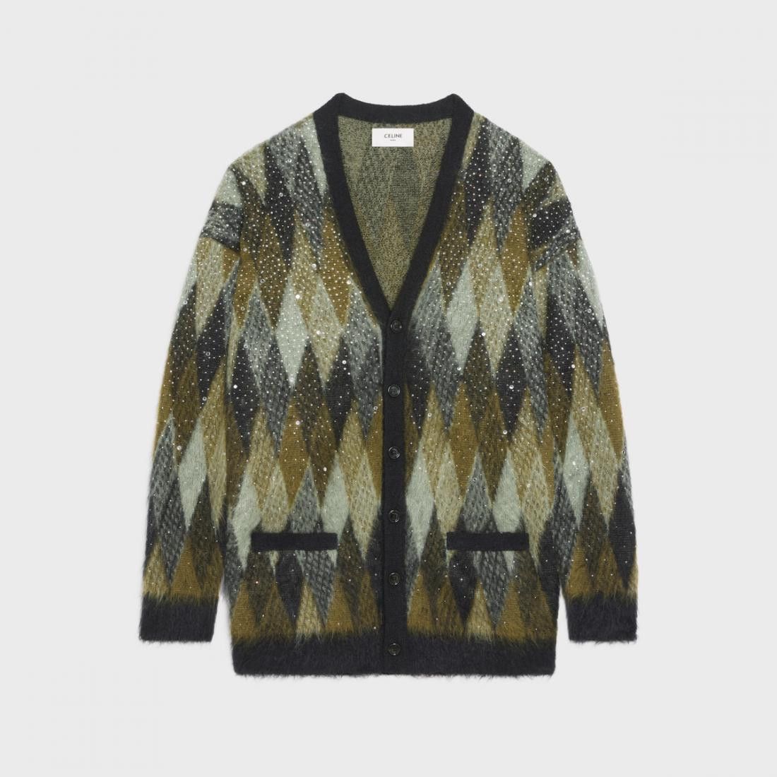 image of Celine O1W1Db10324 Long Embroidered Cardigan In Green, Men's (Size Medium)