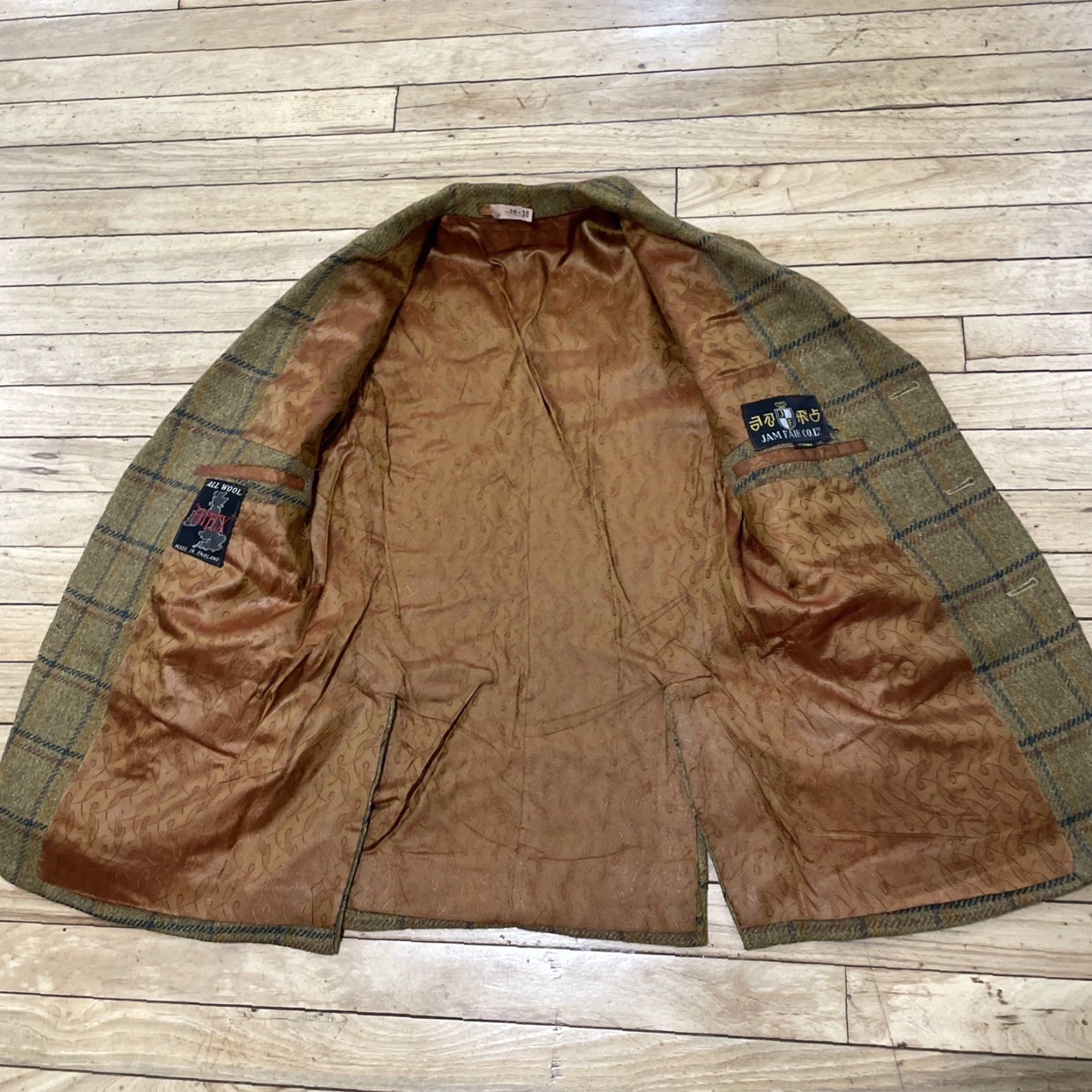 Vintage VINTAGE Hitex Blazer Wool Tweed Plaid Lined 1970s Mustard M Single-Breasted 3-Button notched lapel Unisex Adults Jacket Coat Mens Womens Size 40R - 4 Thumbnail