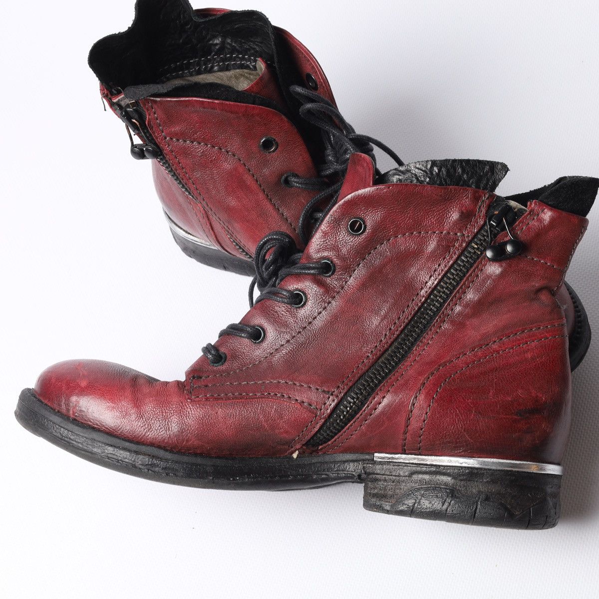 A.S.98 A.S.98 Leather Ankle Boots Western Zip Avantgarde Red Shoes Size US 8 / IT 38 - 10 Thumbnail