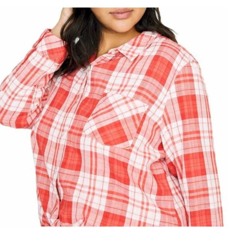 Sanctuary Sanctuary Linen Blend Boyfriend Shirt Plaid Cuffed Long Slee Size L / US 10 / IT 46 - 2 Thumbnail