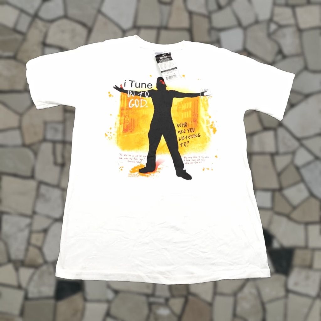 Vintage VINTAGE Kerusso Shirt M White I Tune In To God Christian Religious Y2K NEW Boys Mens Graphic Print Crew Neck Short Sleeve Cotton Heavyweight Size US M / EU 48-50 / 2 - 1 Thumbnail