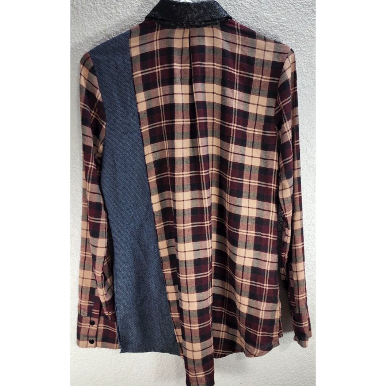 BCBGeneration BCBGeneration Blouse Shirt Sequin Plaid Chambray Brown Button Down Long Sleeve Size M Womens Size M / US 6-8 / IT 42-44 - 5 Thumbnail