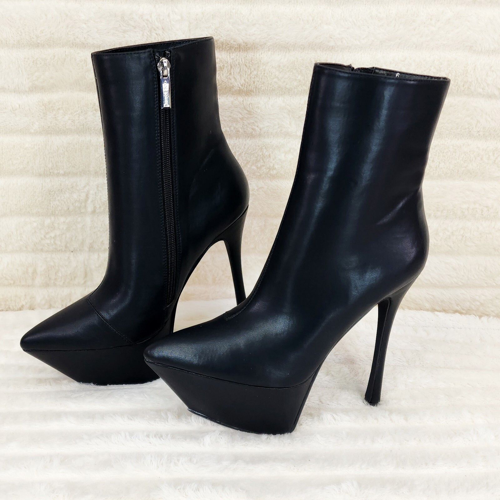 Other Kinder Pointy Toe Platform Stiletto Heel Ankle Boots Black V Size US 10 / IT 40 - 6 Thumbnail