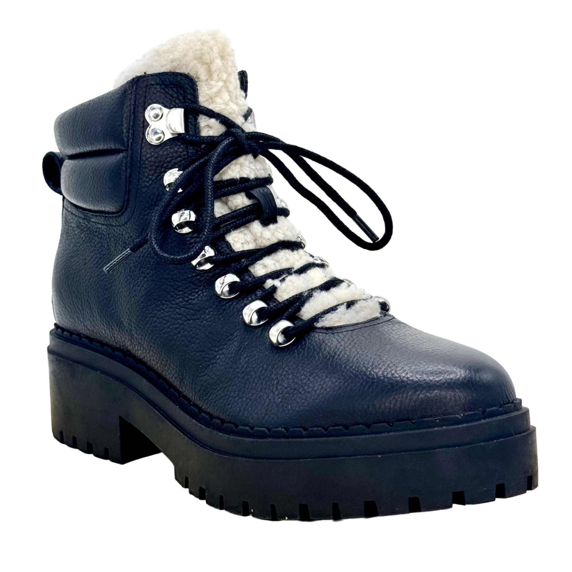 Marc Fisher Marc Fisher Black Leather LTD Nairy Sherpa Lined Lace Up Hik Size US 8 / IT 38 - 11 Thumbnail