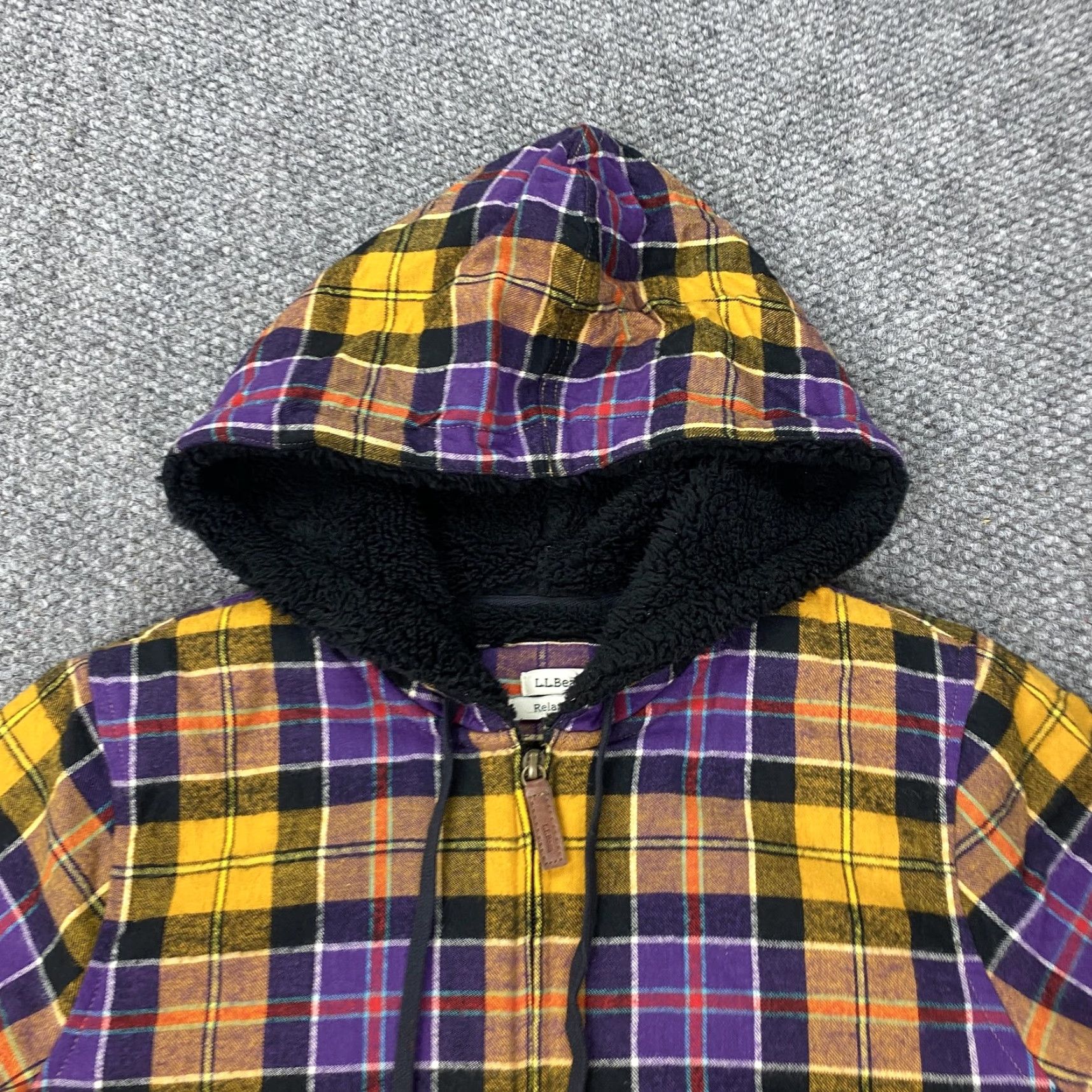 Vintage LL Bean Jacket Womens Medium Petite Yellow Plaid Flannel Hooded Sherpa Lined Size M / US 6-8 / IT 42-44 - 2 Thumbnail