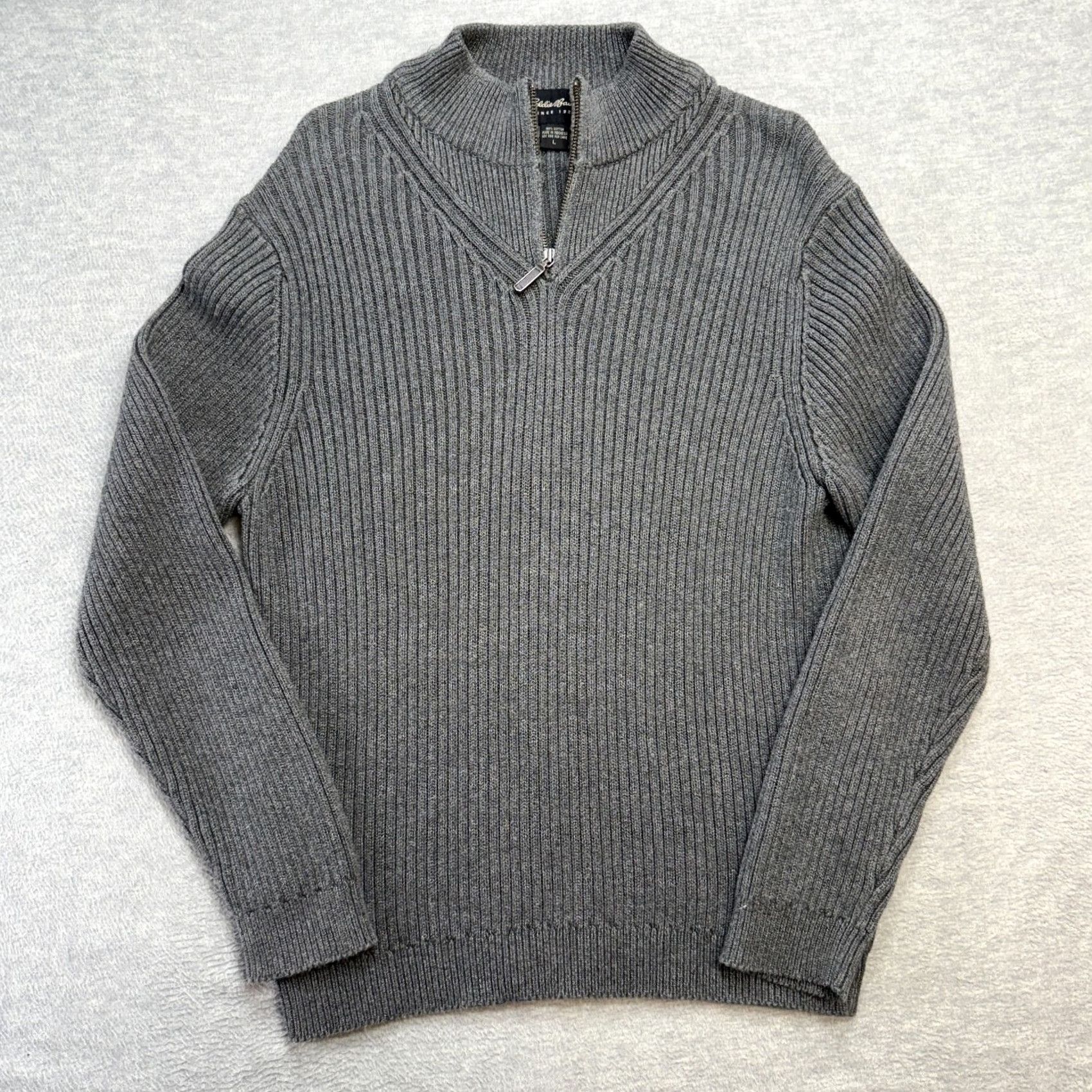 Eddie Bauer Eddie Bauer Sweater Womens L Gray Mock Neck 1/4 Zip Pullover Knit Cotton Chunky Knit Pullover Size L / US 10 / IT 46 - 2 Thumbnail