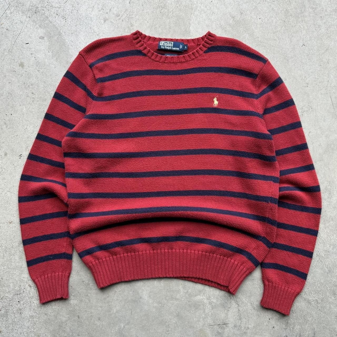 Designer × Polo Ralph Lauren × Vintage Vintage Polo Ralph Lauren Red/Navy Striped Cotton Sweater Size US L / EU 52-54 / 3 - 1 Thumbnail