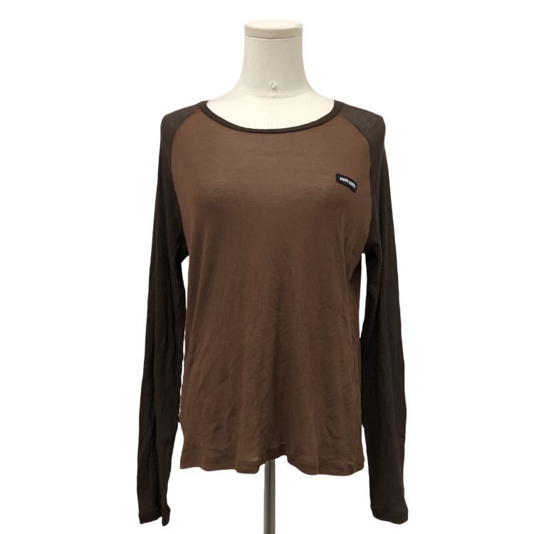 Miu Miu Miu Miu Brown Logo Patch Long Sleeve T-Shirt Size S Size S / US 4 / IT 40 - 1 Thumbnail