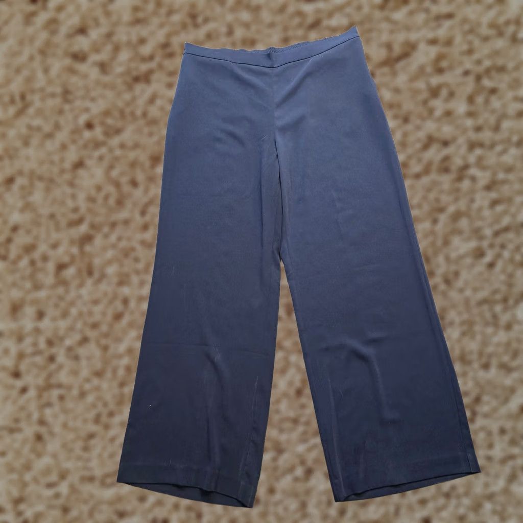 Vintage Susan Graver Pants Women Size 16 Blue Wide-Leg Knit Elastic Waist High Rise Casual Dress Pants Size 24" / US 00 / IT 34 - 1 Thumbnail