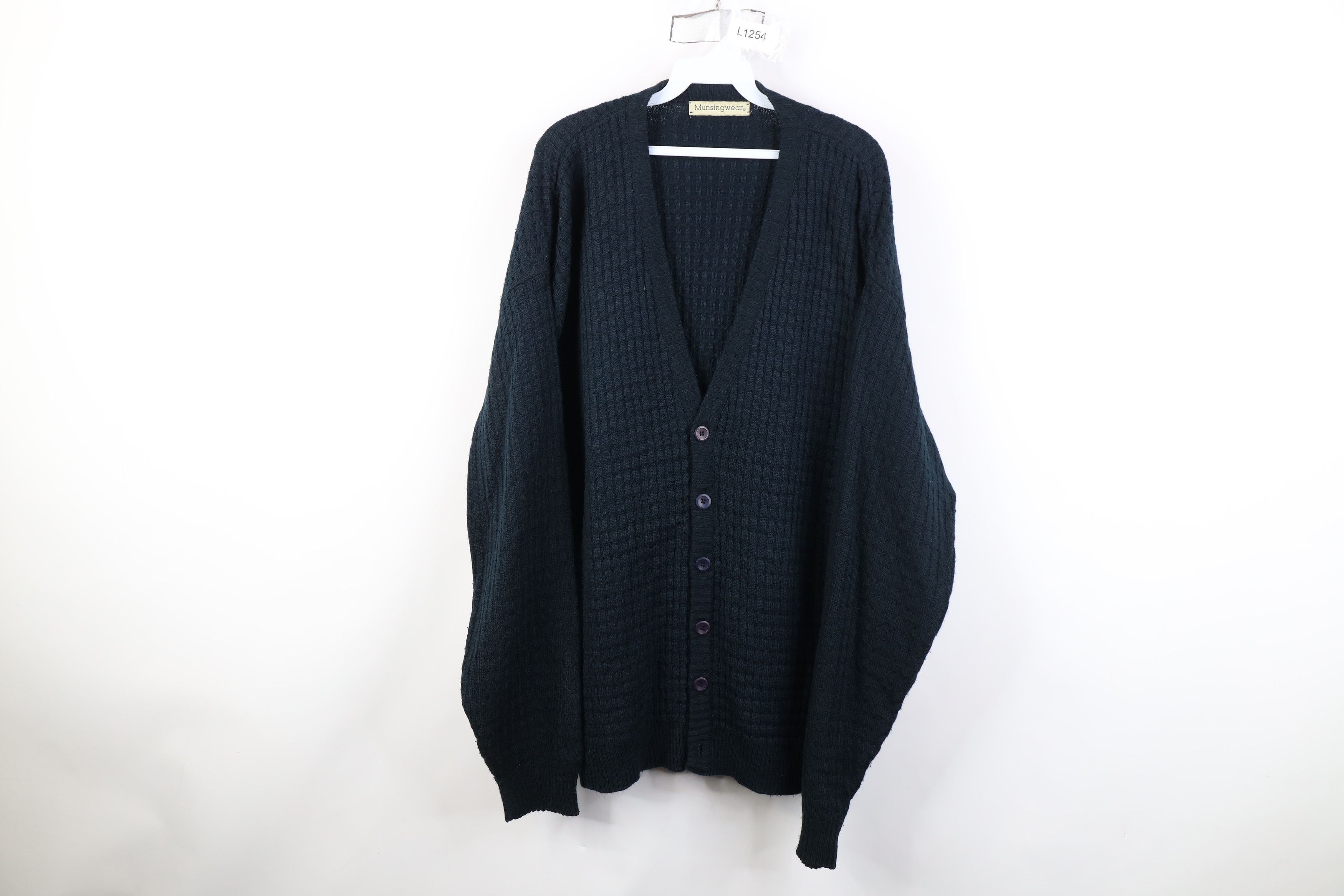 Vintage Vintage 90s Streetwear Blank Thermal Knit Cardigan Sweater Size US XL / EU 56 / 4 - 1 Thumbnail