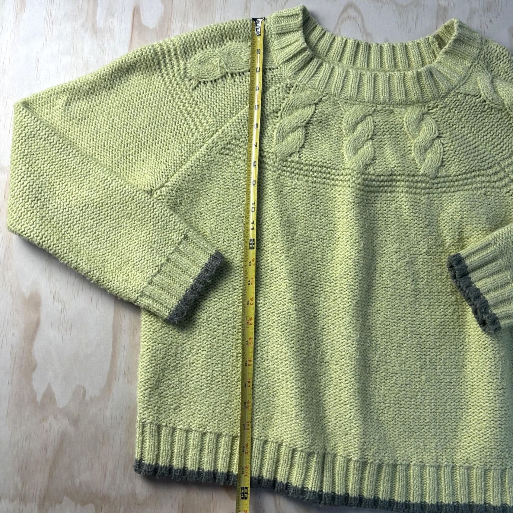 Vintage Aerie Sweater Womens XL Green Cable Knit Raglan Crewneck Pullover Contrast Trim Size XL / US 12-14 / IT 48-50 - 3 Thumbnail