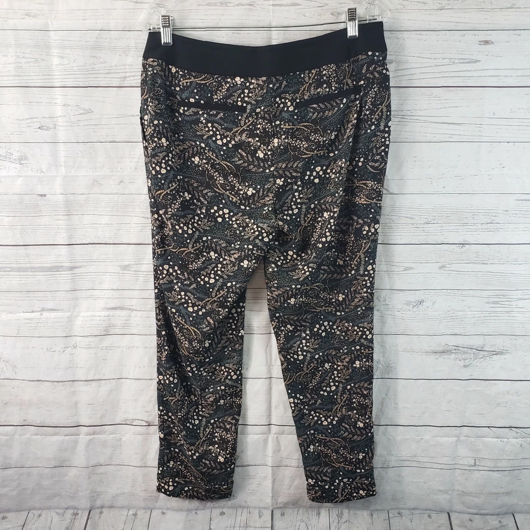 Ann Taylor VINTAGE: Ann Taylor LOFT Womens Cropped Pants Sz 6P Black Green Floral Cuffed Mid Rise Size 28" / US 6 / IT 42 - 3 Thumbnail