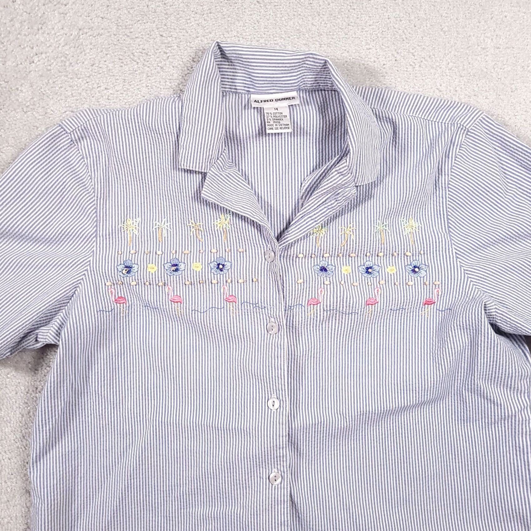 Vintage VINTAGE Alfred Dunner Shirt Short Sleeve Button Up Women's 14 Blue Stripe Beaded Beach Size XL / US 12-14 / IT 48-50 - 3 Thumbnail