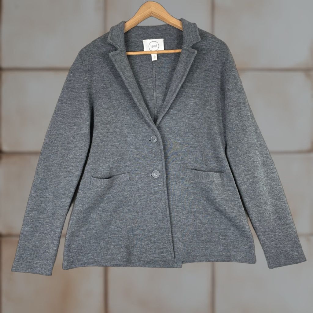 Vintage VINTAGE 1901 Knit Blazer Womens Small Gray Merino Wool Blend Soft Professional Workwear Size S / US 4 / IT 40 - 1 Thumbnail