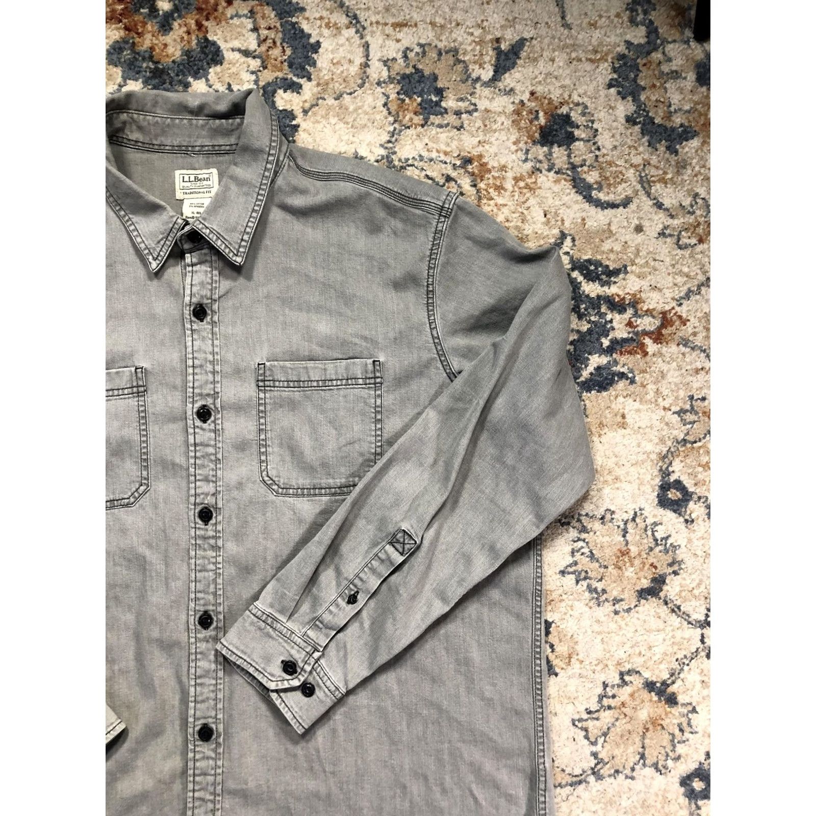 Vintage L.L.Bean Shirt Mens XL Gray Denim Button Front Double Pocket Casual Workwear Size US XL / EU 56 / 4 - 4 Thumbnail