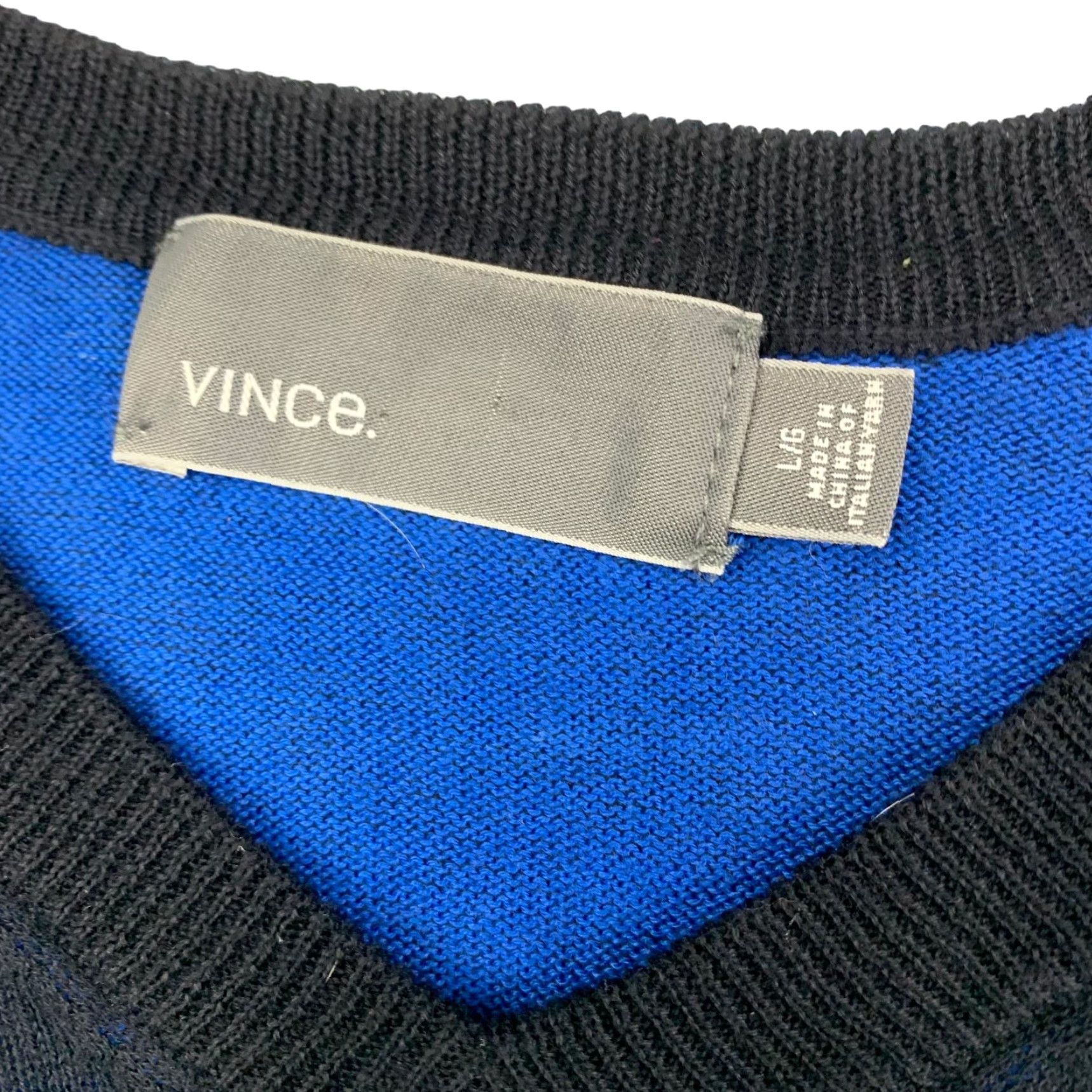 Vince Vince Men's Sweater 100% Cotton V-Neck Pullover Blue/Black Large Size US L / EU 52-54 / 3 - 3 Thumbnail