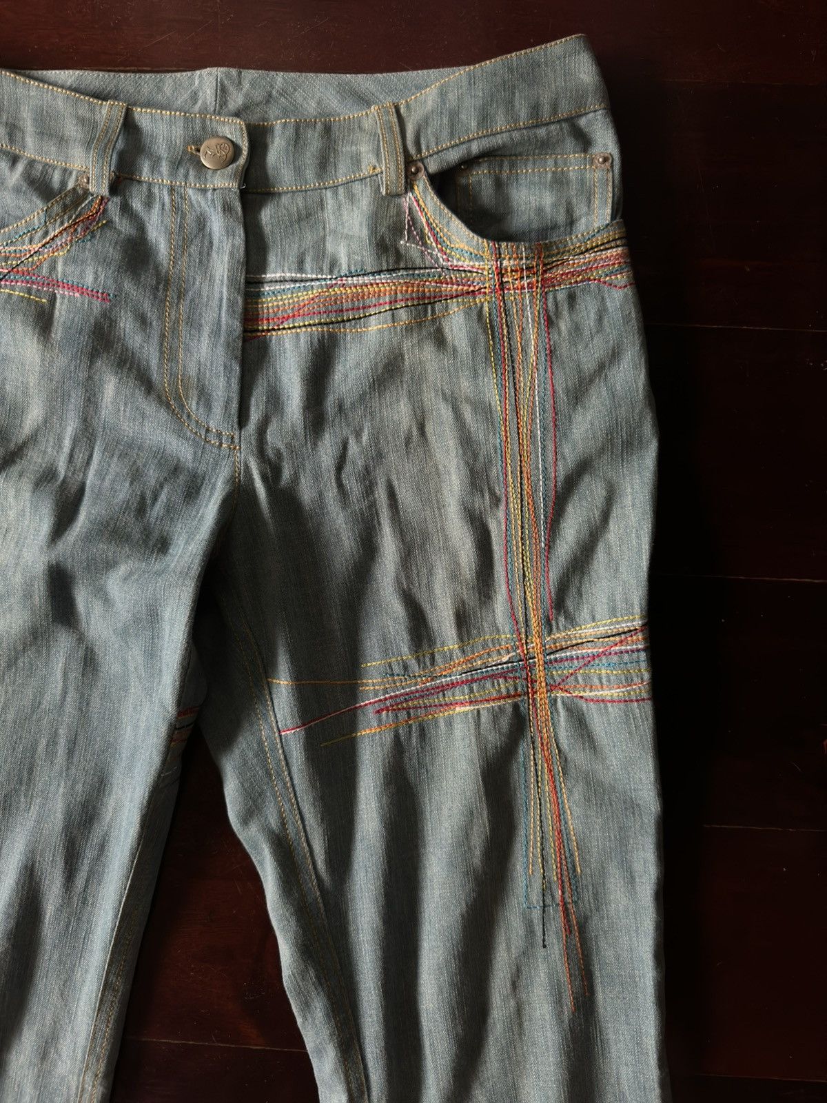 John Galliano John Galliano Resort 2002 Rainbow Stitching Jeans Size US 29 - 3 Thumbnail