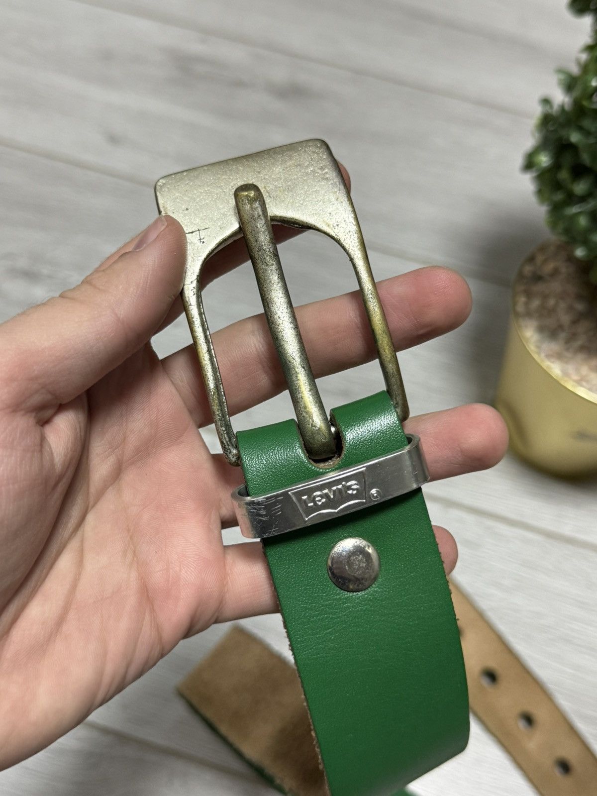 Levi's Levis RARE vintage all green avant-garde leather belt eb0 Size ONE SIZE - 2 Thumbnail