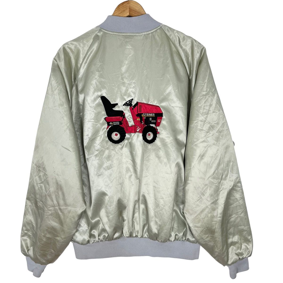 image of Made In USA x Vintage 80’S Steiner Embroidery Tractor Logo Bomber Jacket in Metal, Men's (Size XL)