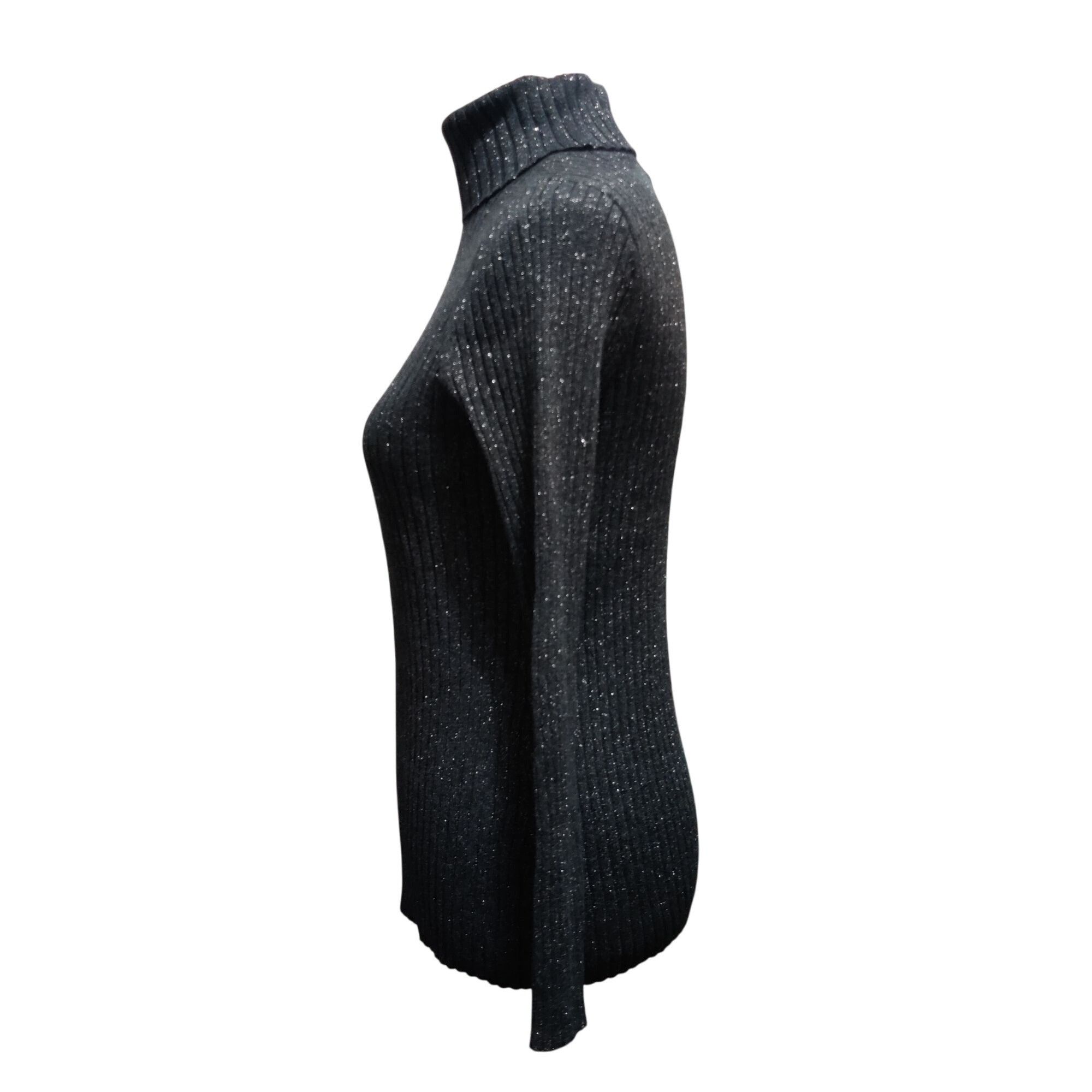 Chicos Chicos 0 Small Black Gray Silver Ribbed Metallic Turtleneck Size S / US 4 / IT 40 - 4 Thumbnail