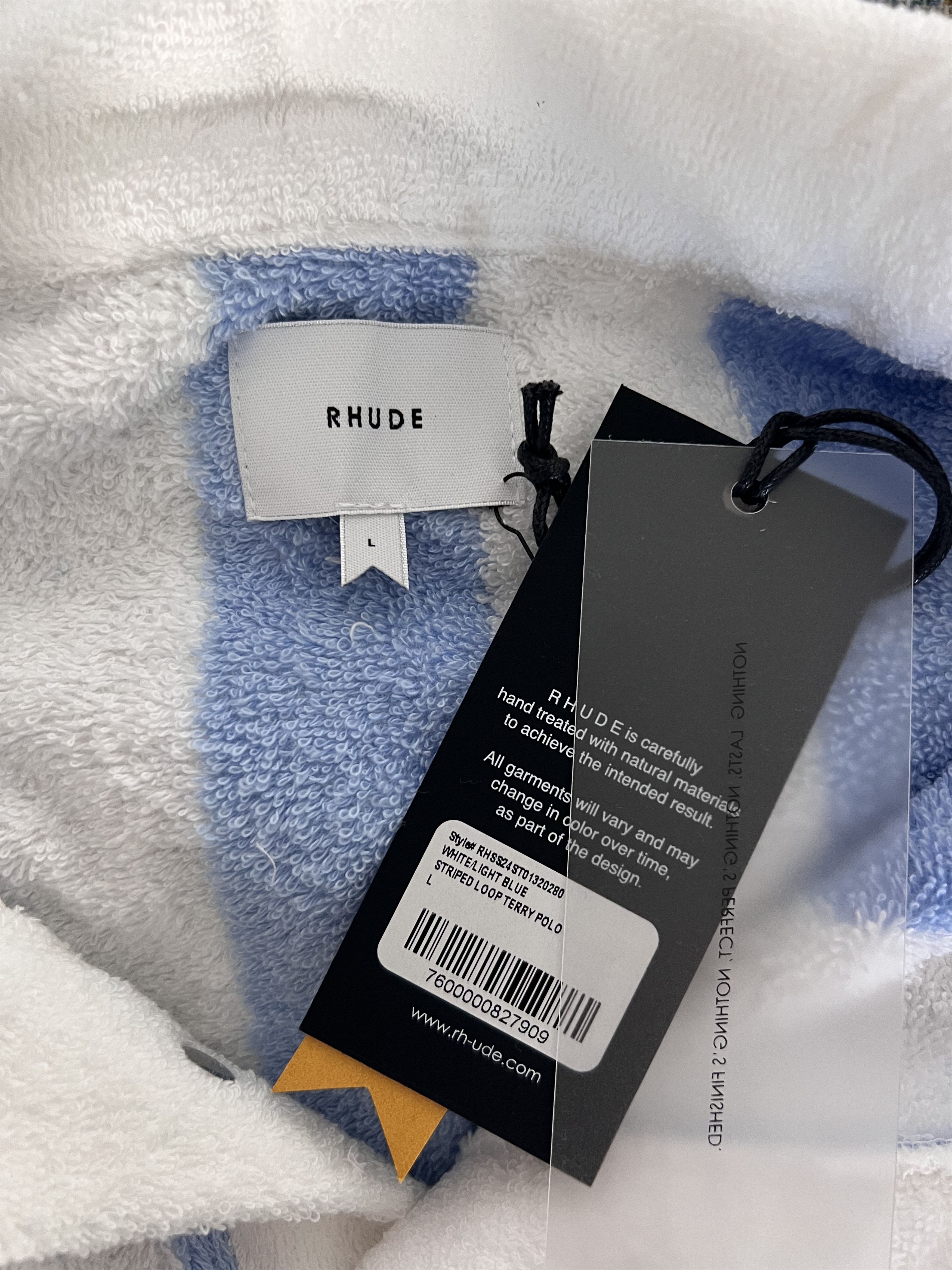 Rhude Rhude Striped Loop Terry Long Sleeve Polo in White Blue Size US L / EU 52-54 / 3 - 8 Thumbnail