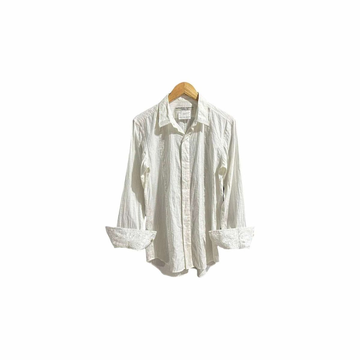 If Six Was Nine × Japanese Brand × Katharine Hamnett London 🔥Rare Vintage Katharine Hamnett Shirt White Velvet Striped Size US L / EU 52-54 / 3 - 4 Thumbnail