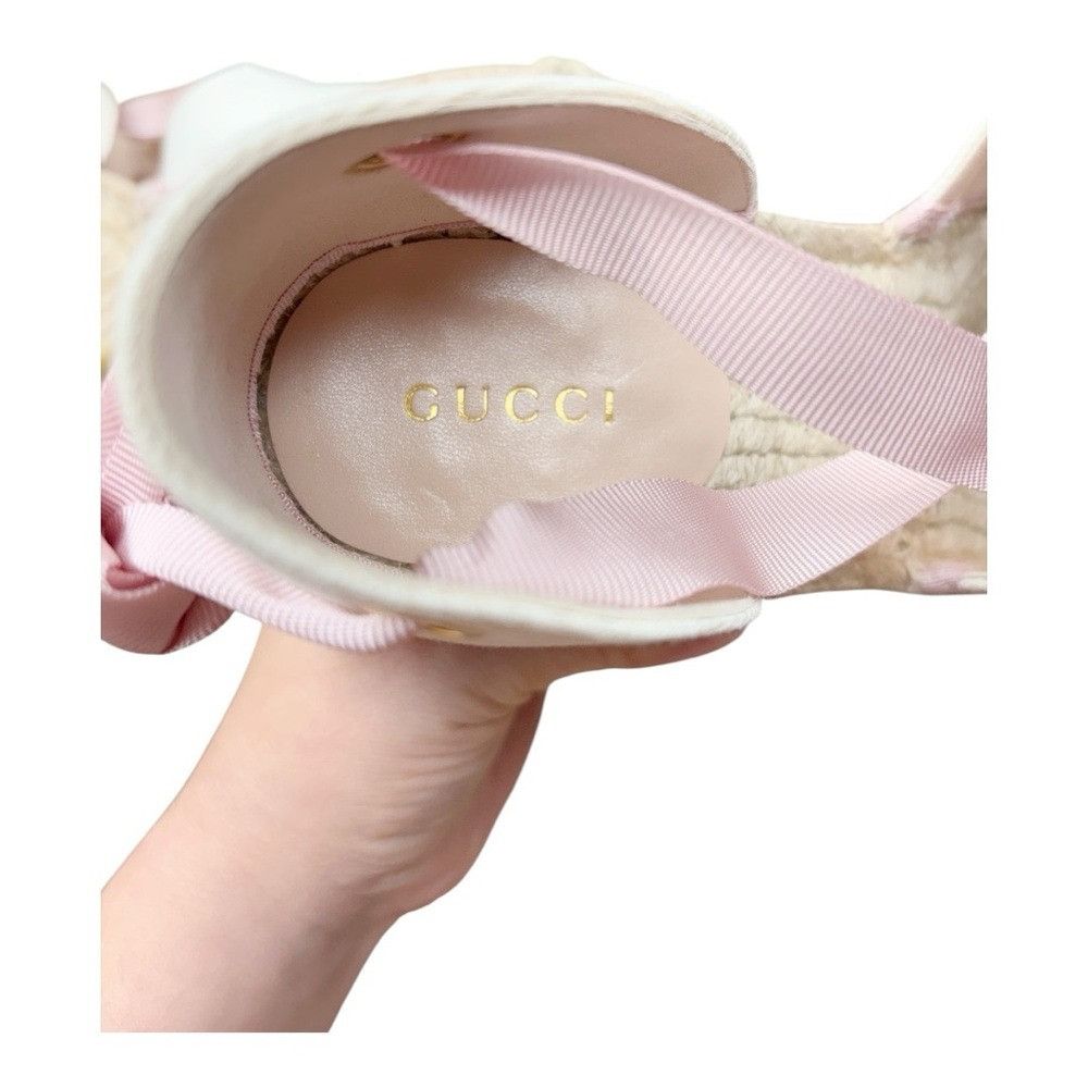 Gucci GUCCI Judit Espadrille Wedge Sandals White Pink GG Lace Up E Size US 8.5 / IT 38.5 - 10 Thumbnail