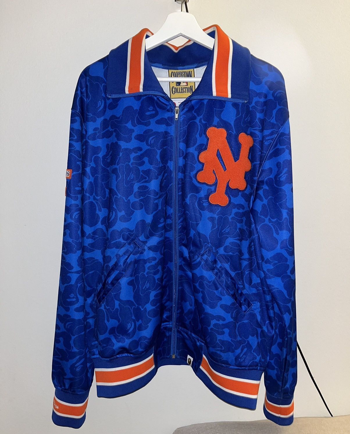 image of Bape X Mitchell & Ness Ny Mets Jacket in Blue, Men's (Size 2XL)