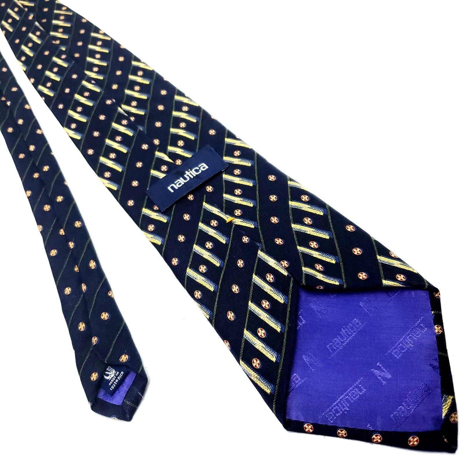 Nautica Nautica Black Silk Tie Woven Short Wide Check Striped Size ONE SIZE - 3 Thumbnail