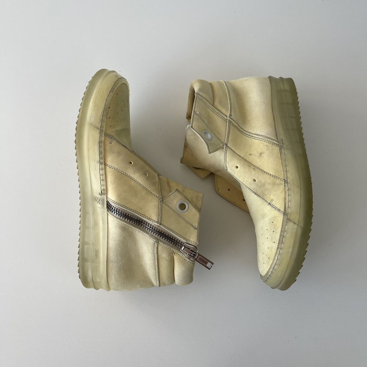 Rick Owens Rick Owens Island Dunk Distressed Hi-Top Zip Sneakers Milk Size US 6 / EU 39 - 7 Thumbnail