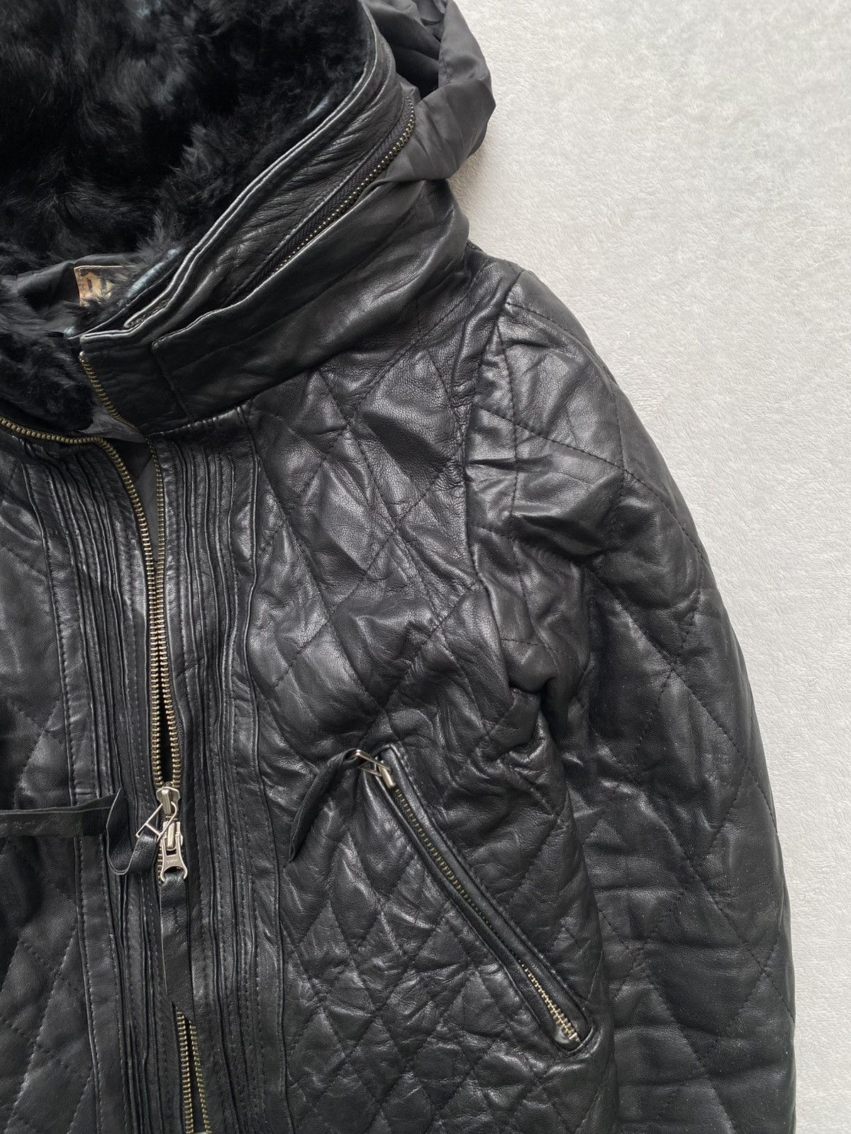 Japanese Brand 2000s Galicia / Galicie- Bono Fur Quilted Leather Jacket Size S / US 4 / IT 40 - 9 Thumbnail