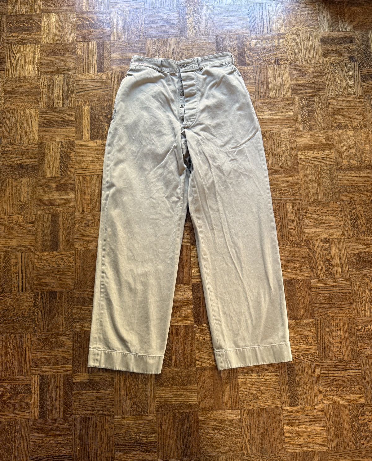 Vintage 50s Military Cotton Chino Twill Khaki Trousers
