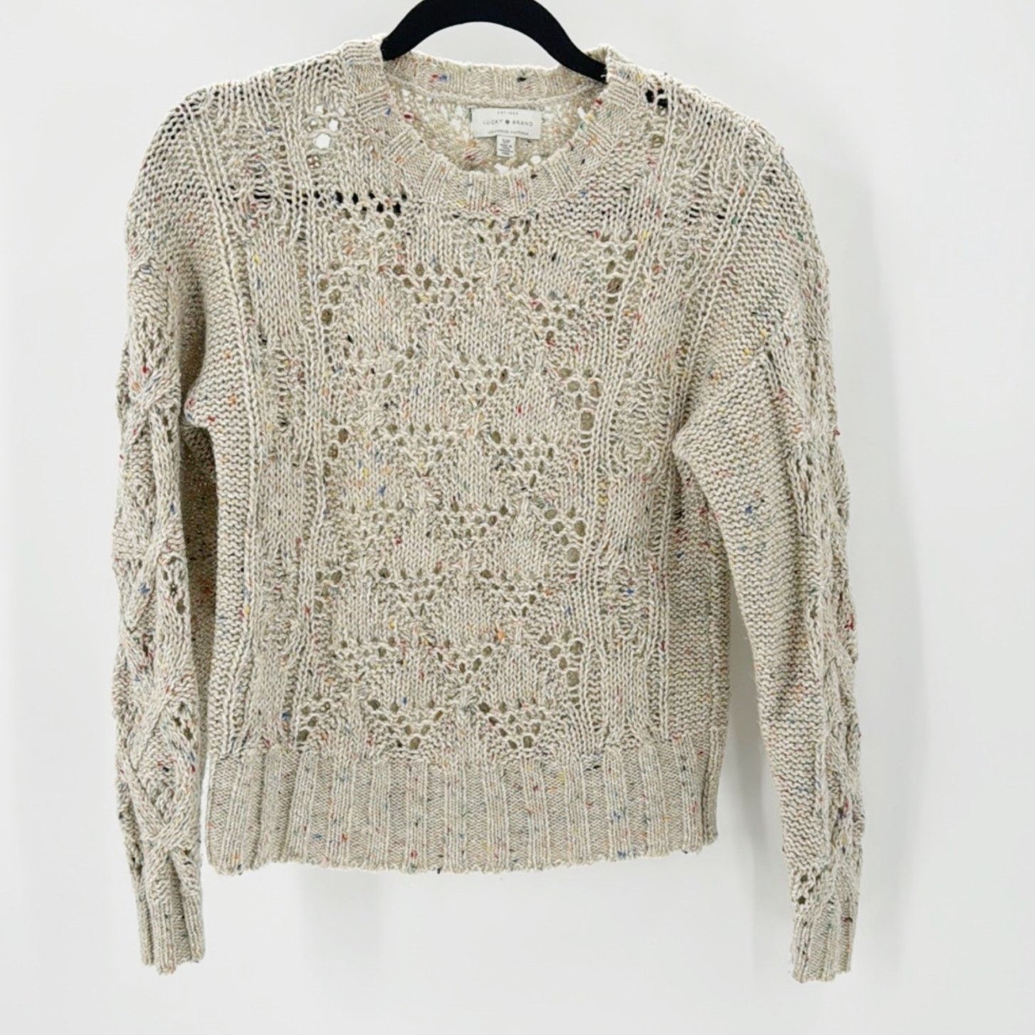 Lucky Brand Lucky Brand Beige Marled Open Knit Crew Neck Sweater wool Size S / US 4 / IT 40 - 1 Thumbnail