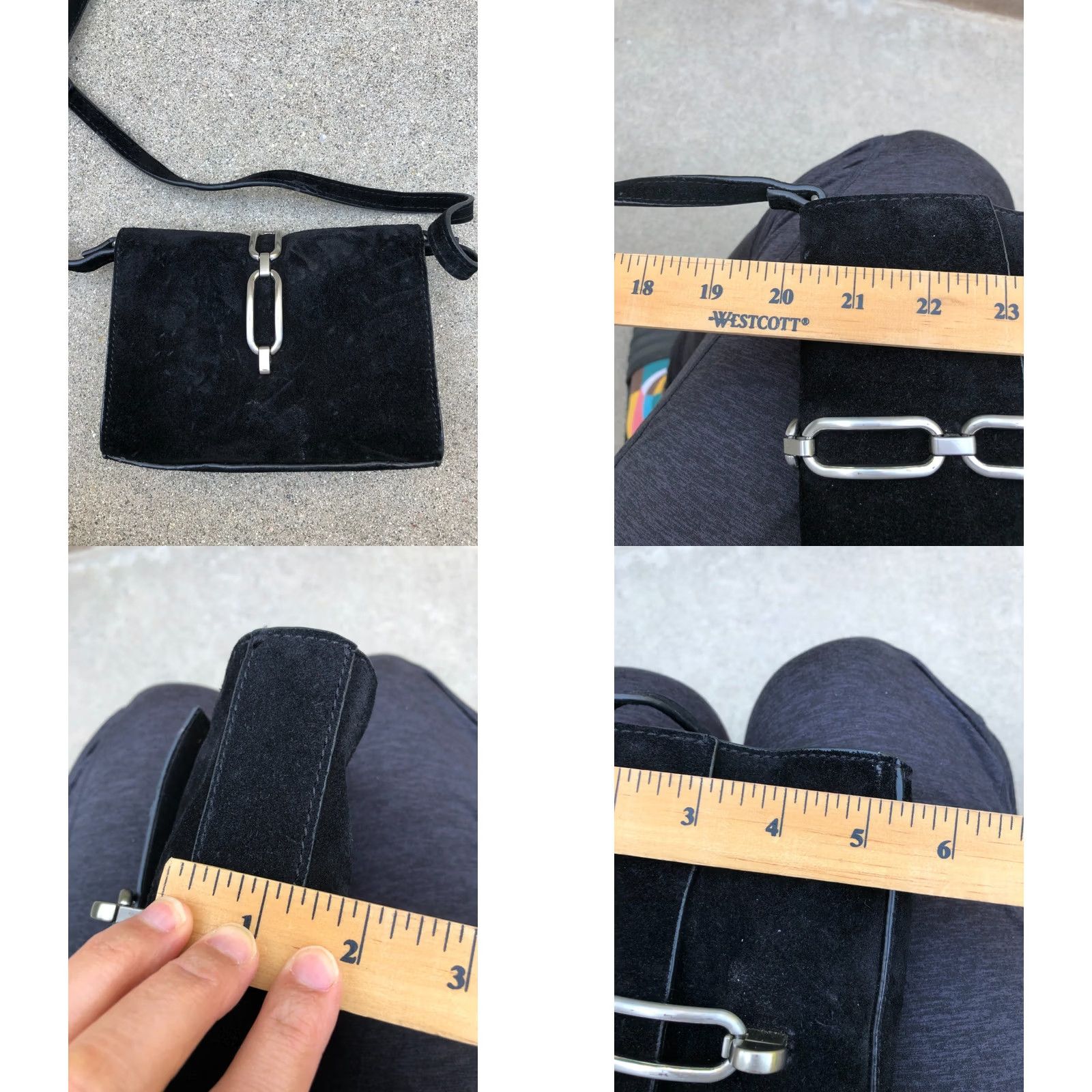 Zara ZARA WOMAN Leather Suede Crossbody Bag Black Buckle Purse Shoulder Bag" Size ONE SIZE - 8 Thumbnail