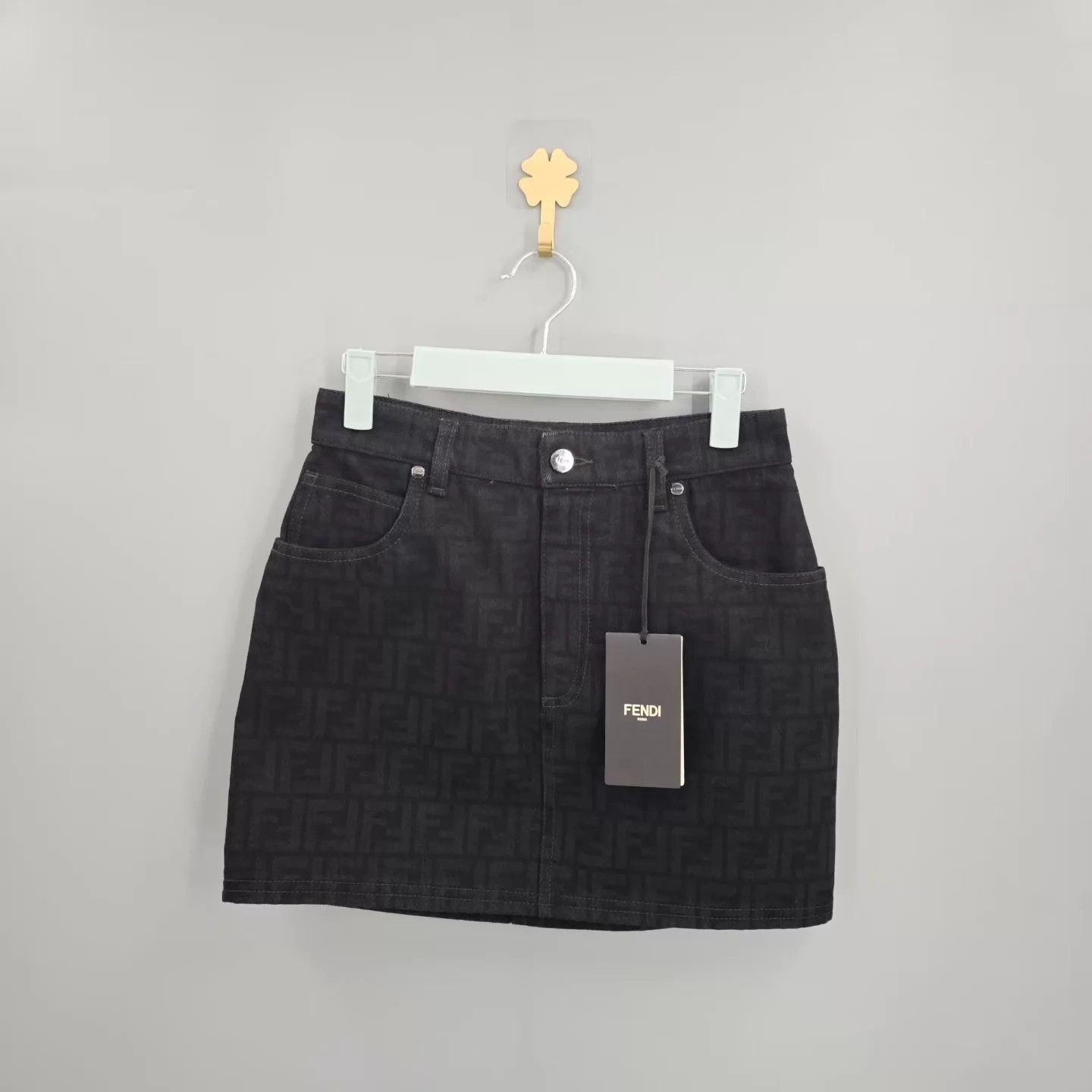 Fendi Fendi Black All-Over Logo Denim Skirt Size 38 Size 26" / US 2 / IT 38 - 1 Thumbnail