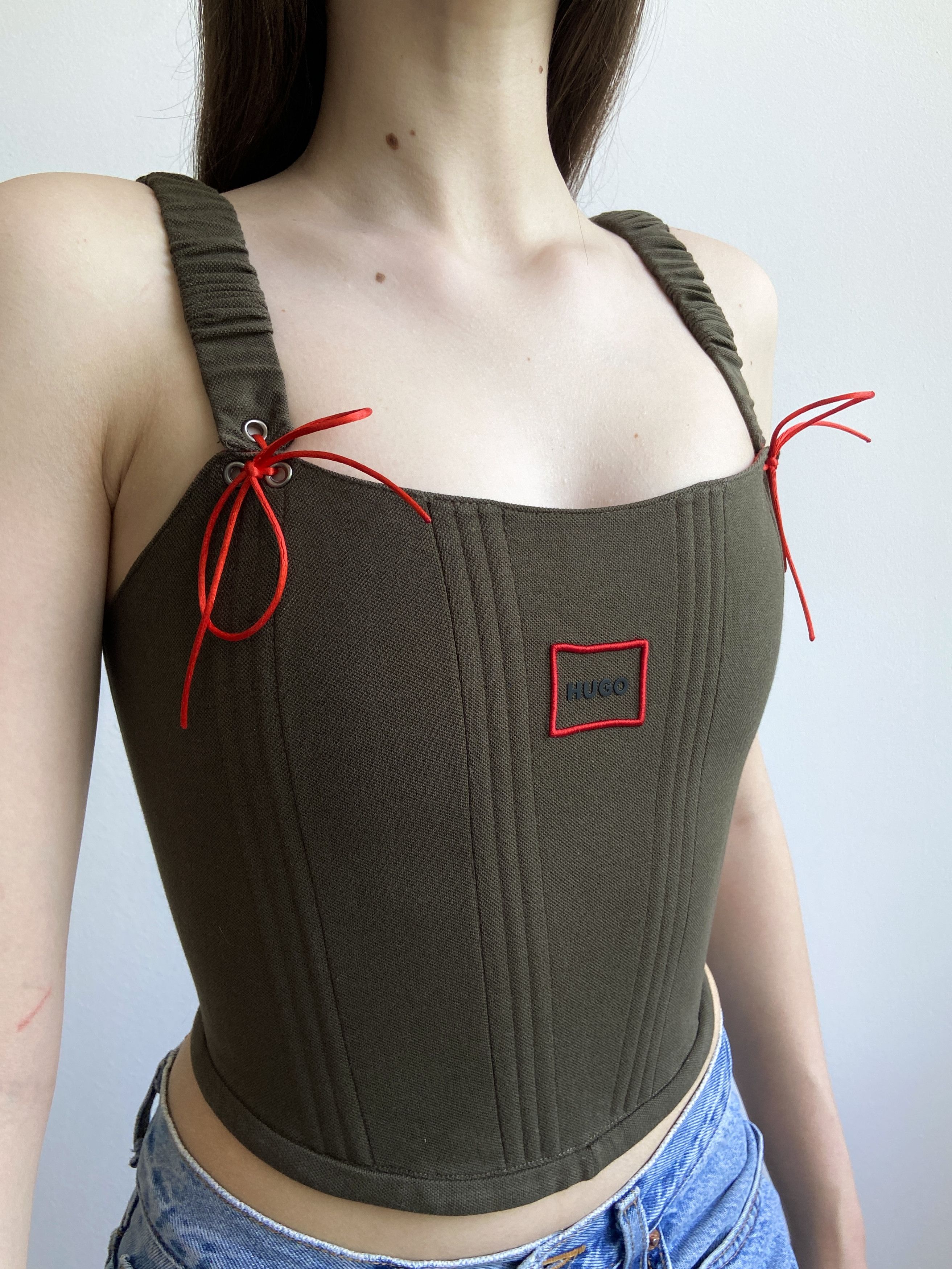 Handmade Handmade Hugo Boss Khaki Icon Women's Tank Crop Top Corset Size S / US 4 / IT 40 - 8 Thumbnail