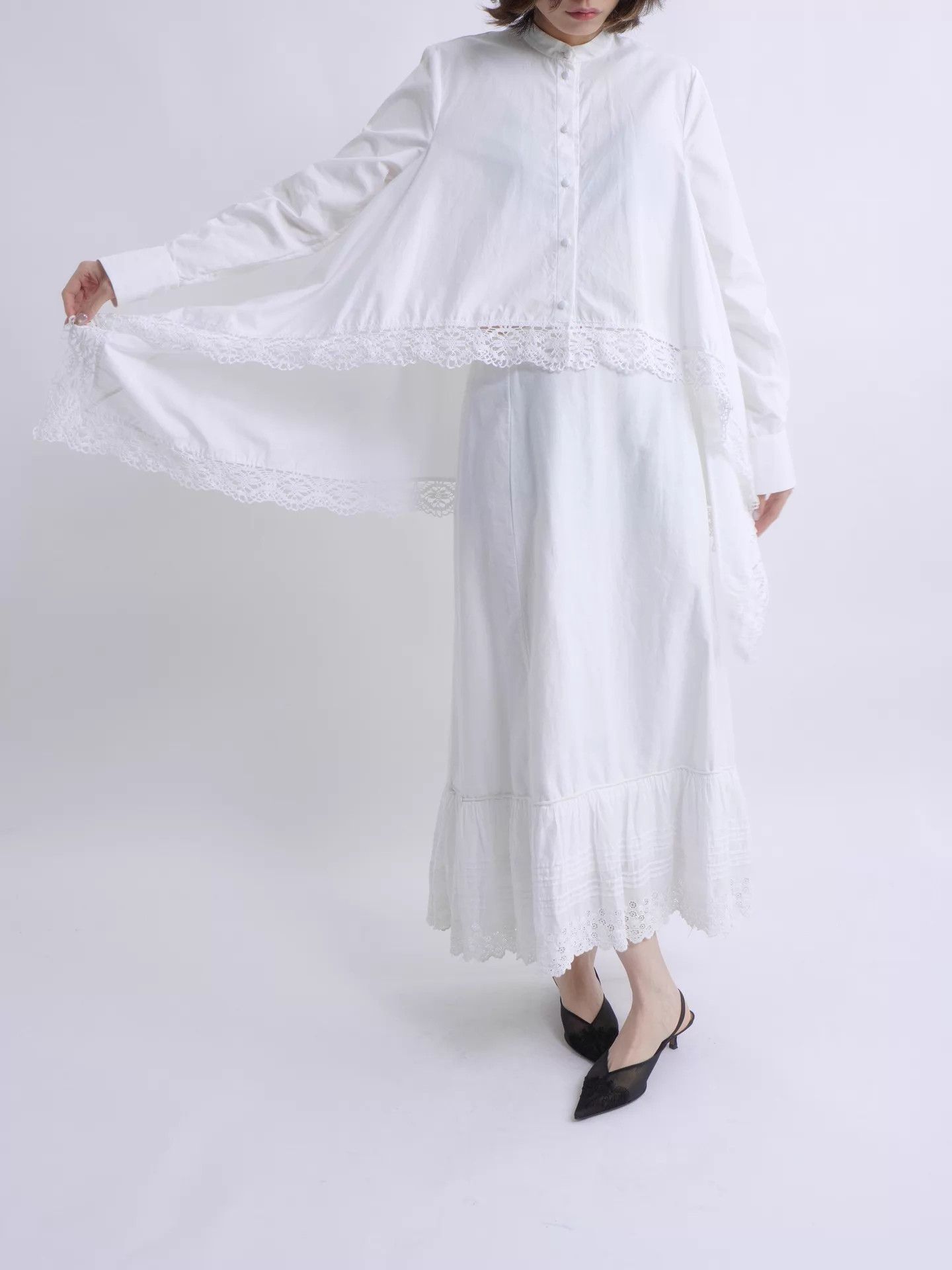 Alexander McQueen Alexander McQueen 2019SS White Cotton Lace Cape Shirt 38 Size XS / US 0-2 / IT 36-38 - 4 Thumbnail
