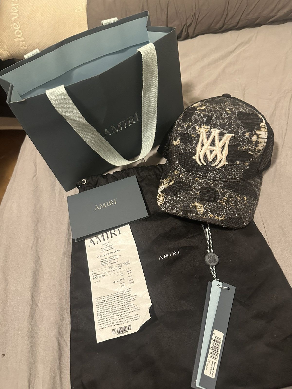 Amiri AMIRI Bandana Repair Trucker Hat - Black/Aged. Size ONE SIZE - 1 Thumbnail